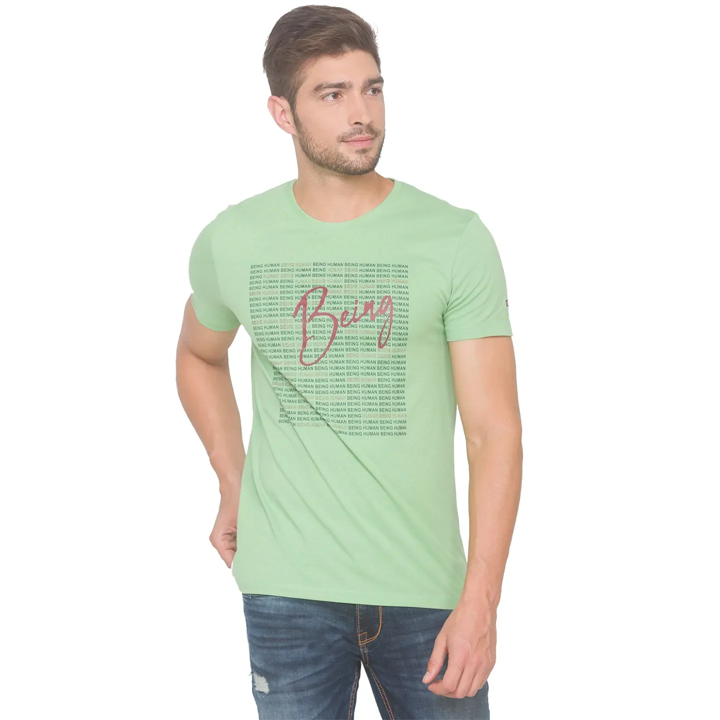 Green Regular Fit Men's Short Sleeves T-Shirt by Being Human Clothing