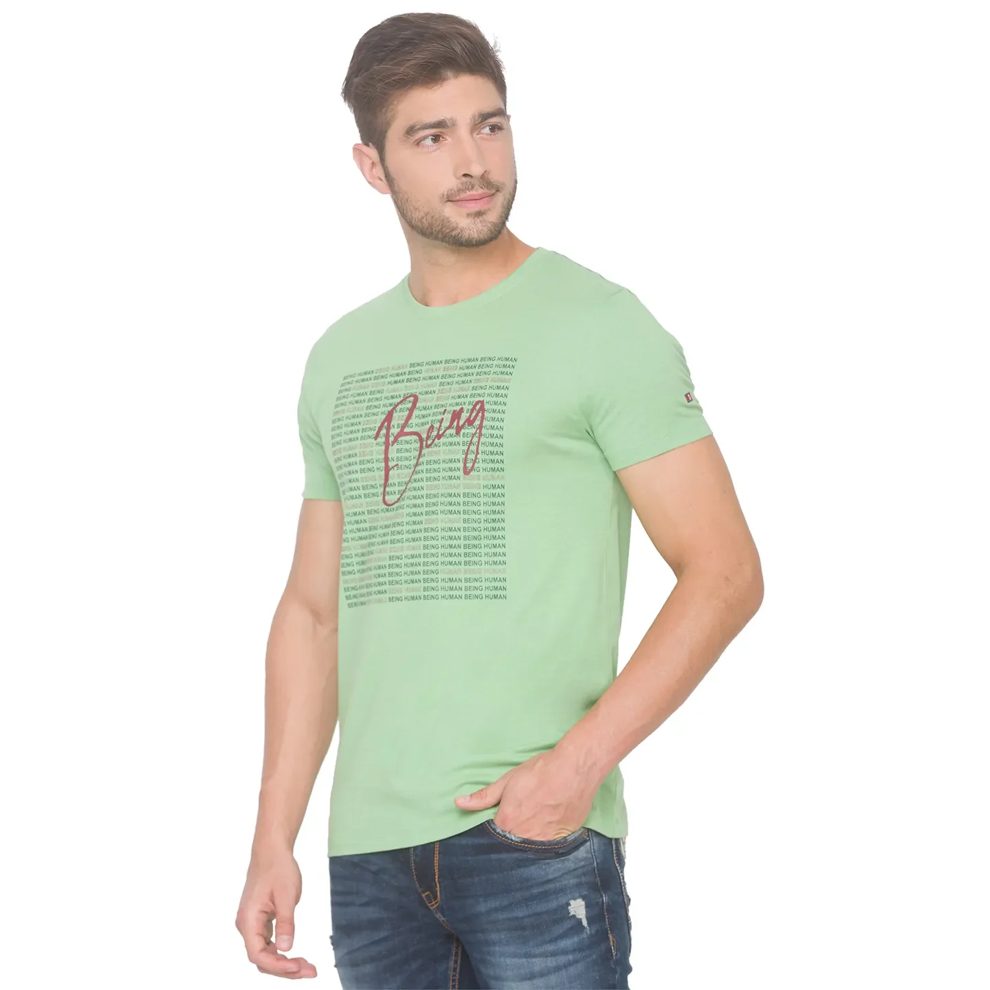Green Regular Fit Men's Short Sleeves T-Shirt by Being Human Clothing - Image 2