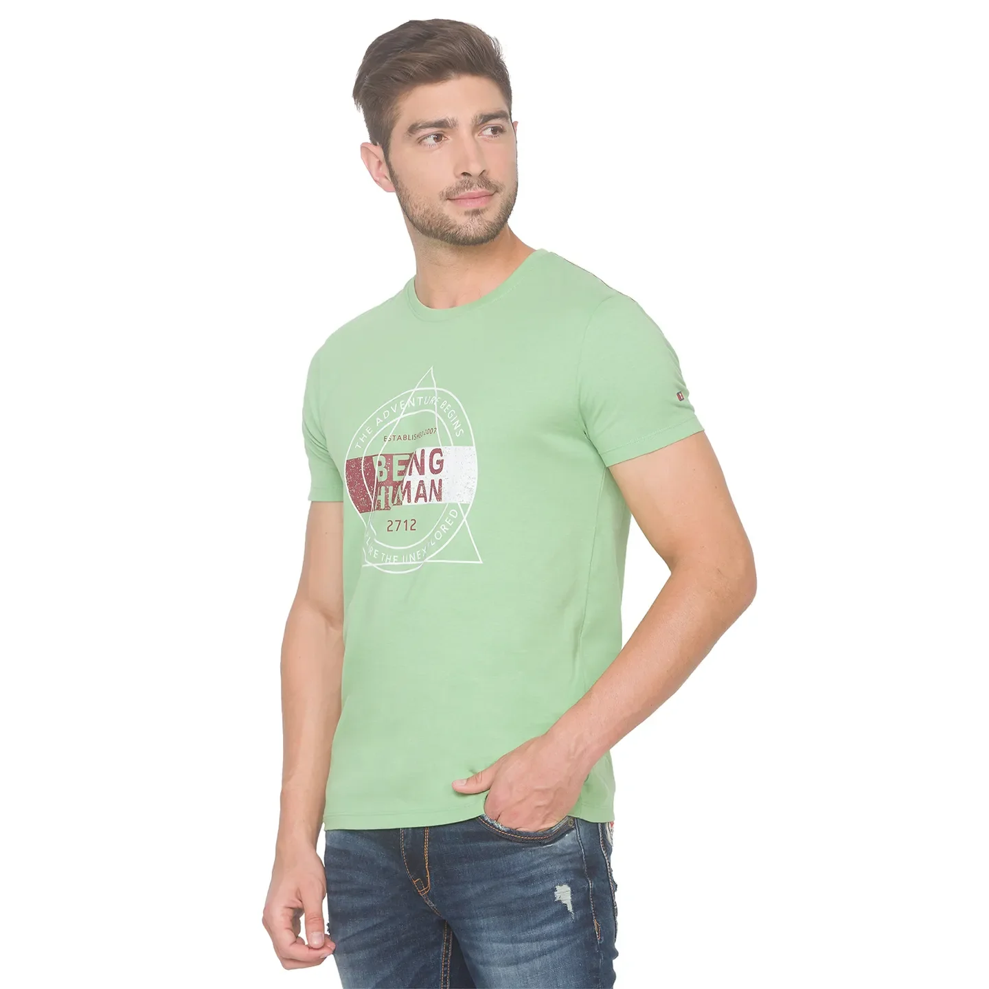 Green Regular Fit Men's Short Sleeves T-Shirt by Being Human Clothing