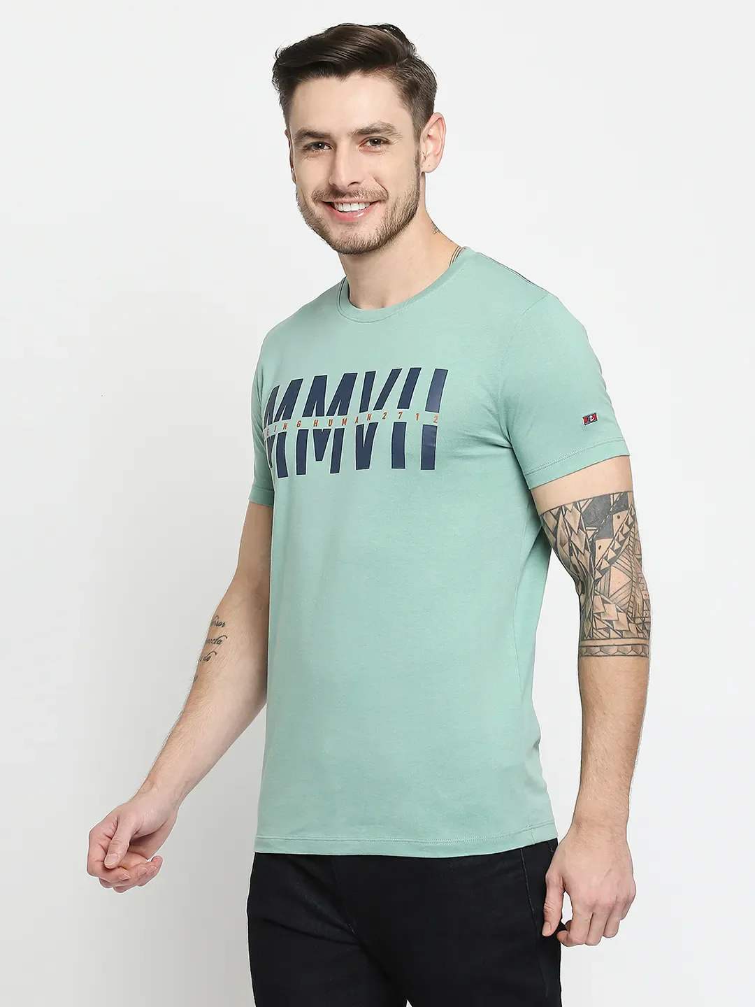 Green Regular Fit Men's Short Sleeves T-Shirt by Being Human Clothing - Image 3