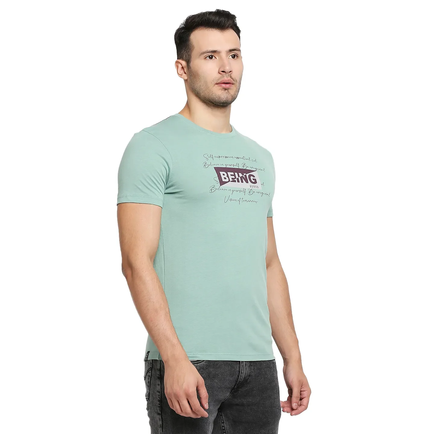 Green Regular Fit Men's Short Sleeves T-Shirt by Being Human Clothing - Image 3
