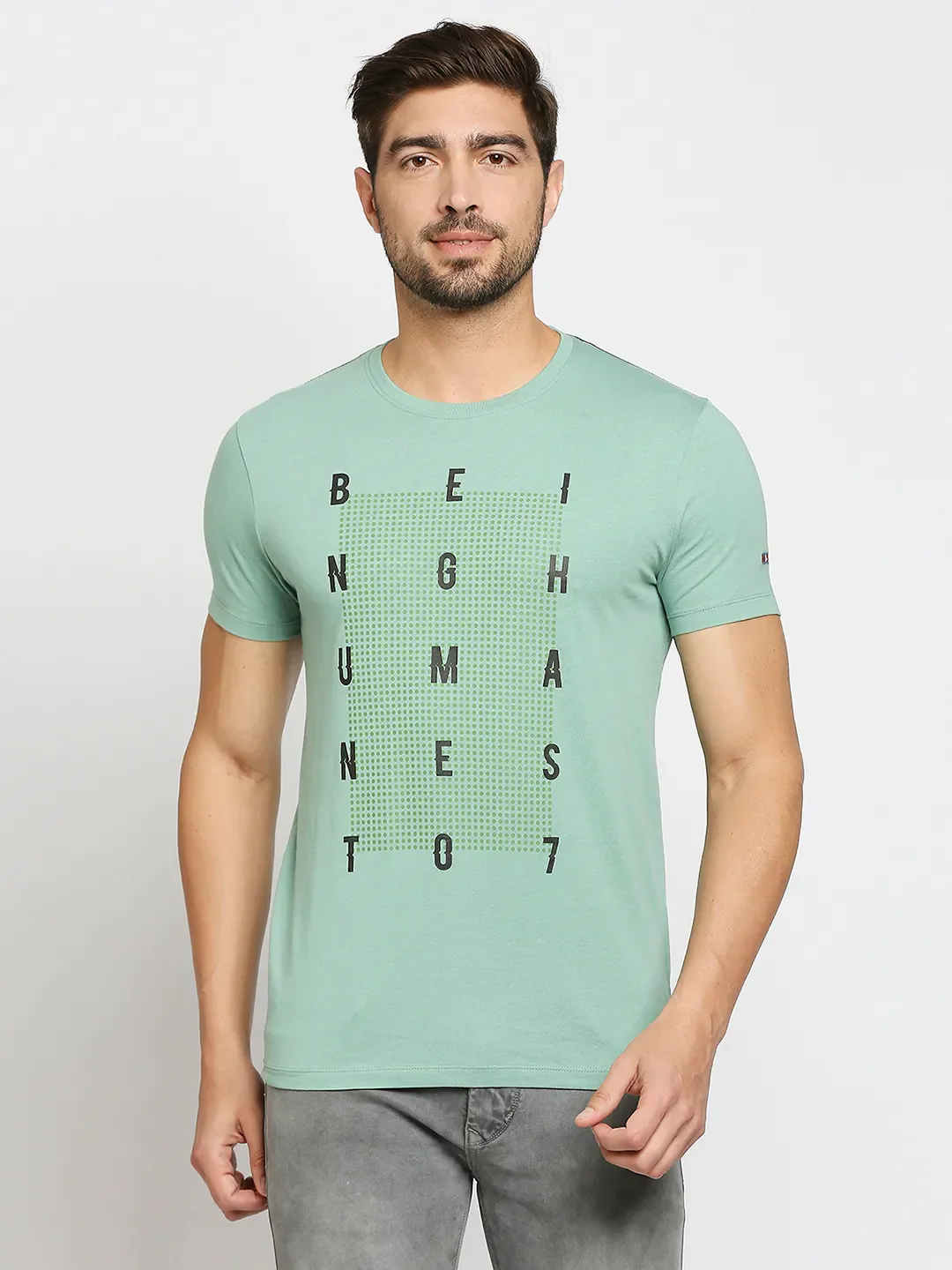 Green Regular Fit Men's Short Sleeves T-Shirt by Being Human Clothing