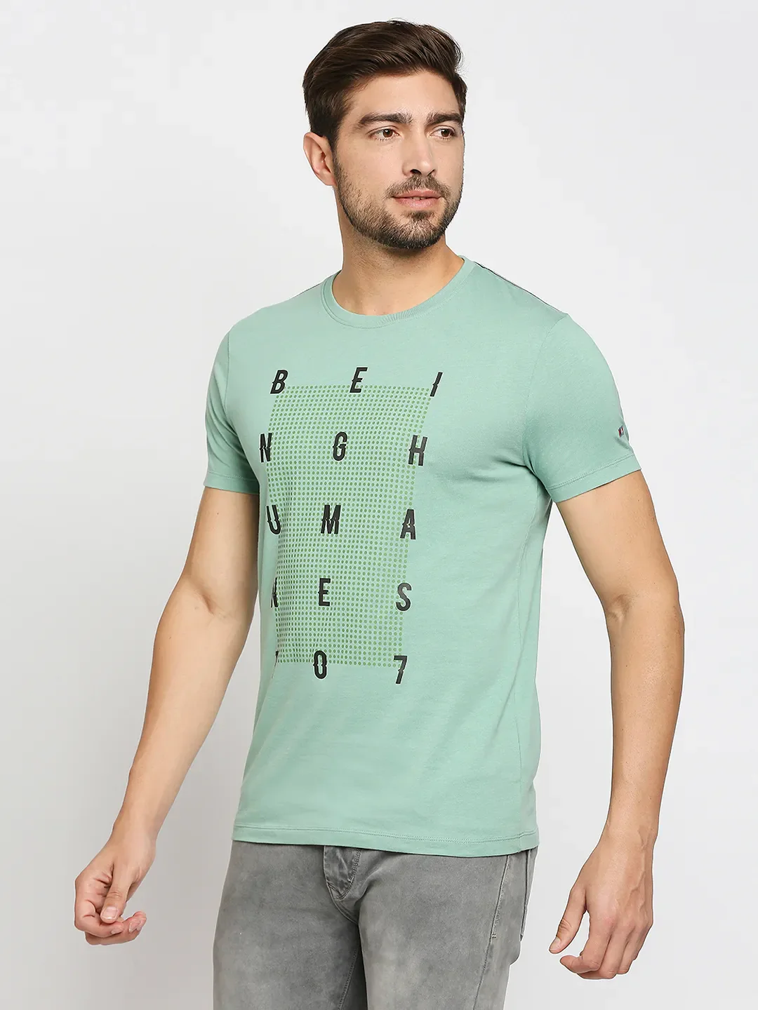 Green Regular Fit Men's Short Sleeves T-Shirt by Being Human Clothing - Image 2