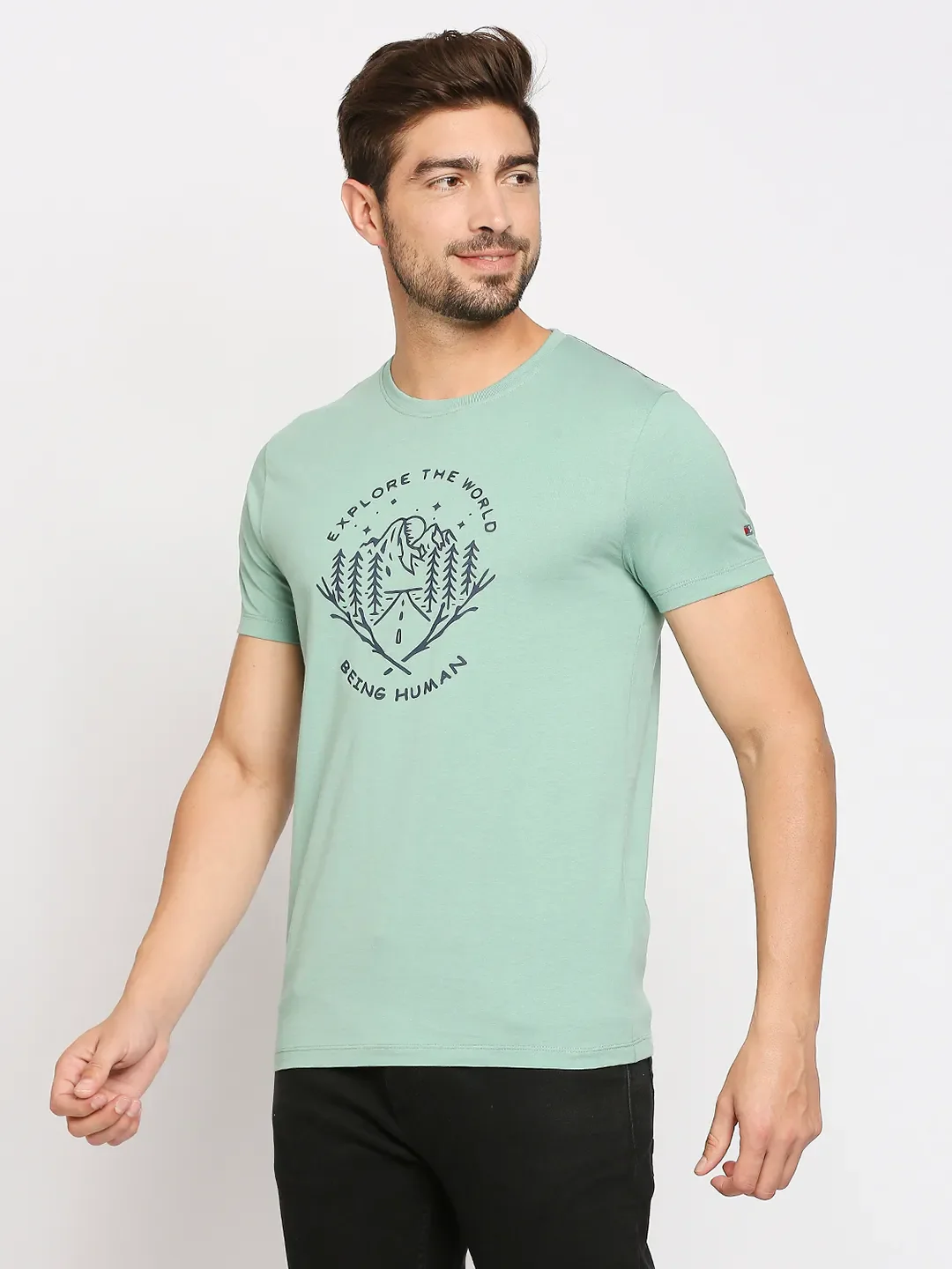 Green Regular Fit Men's Short Sleeves T-Shirt by Being Human Clothing - Image 4