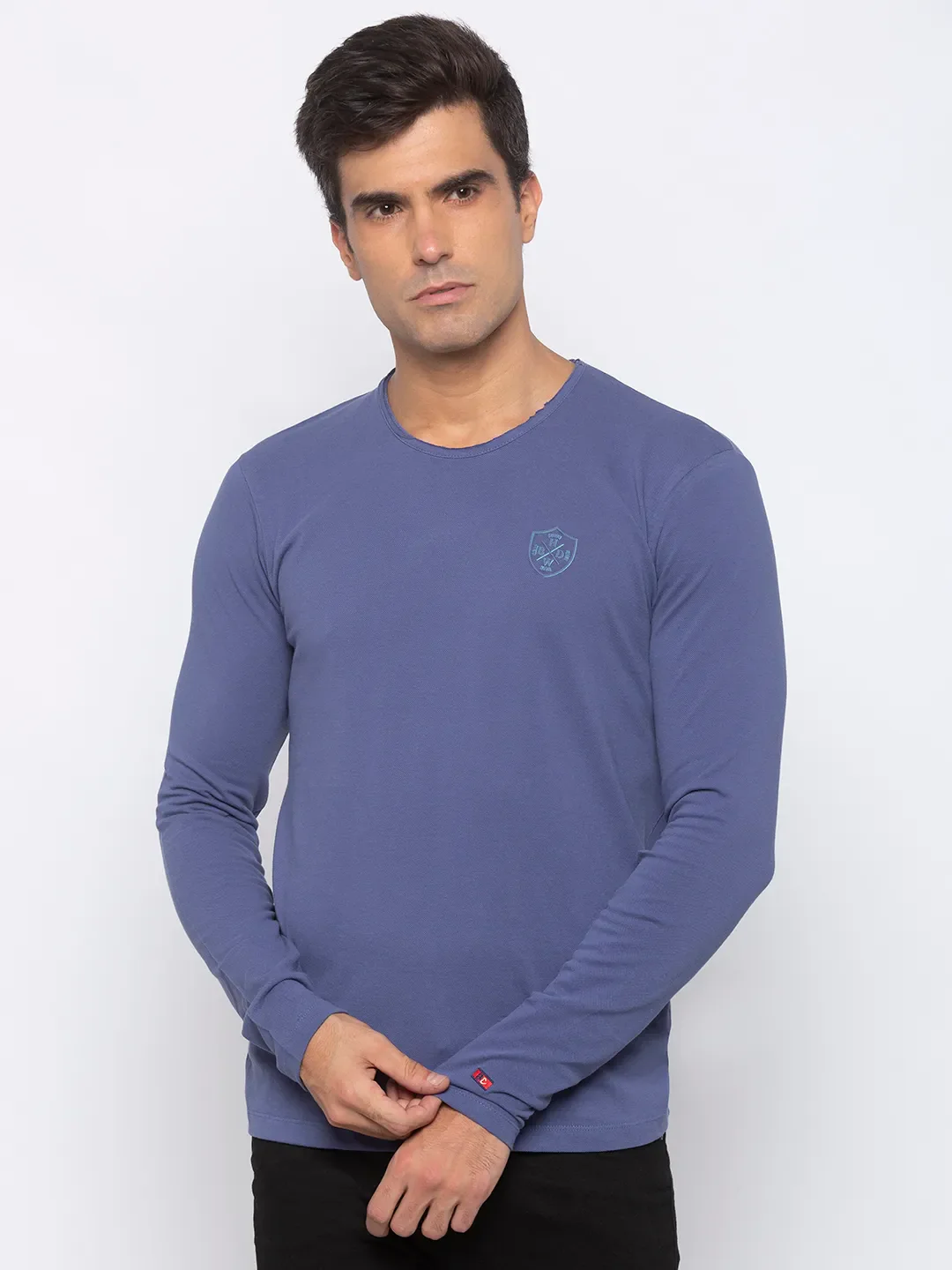 Blue Regular Fit Men's Long Sleeves T-Shirt by Being Human Clothing