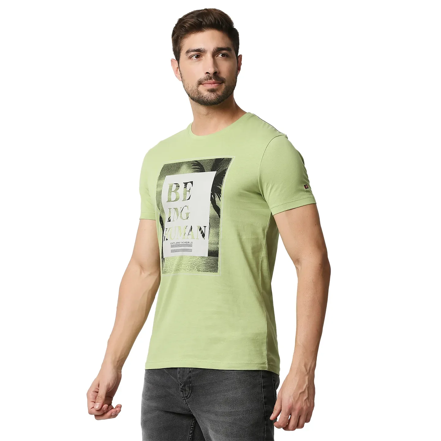Green Regular Fit Men's Short Sleeves T-Shirt by Being Human Clothing - Image 2