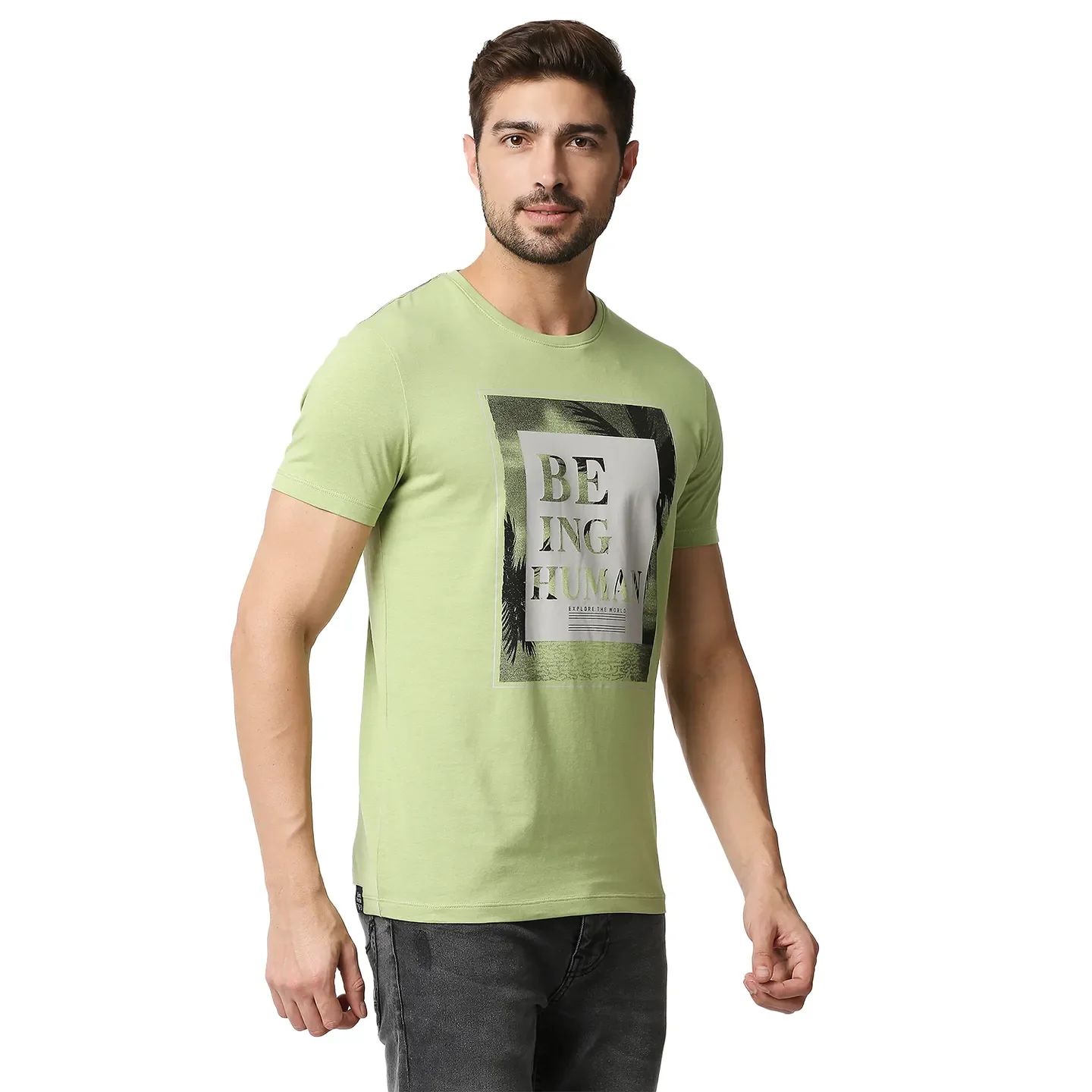 Green Regular Fit Men's Short Sleeves T-Shirt by Being Human Clothing - Image 3