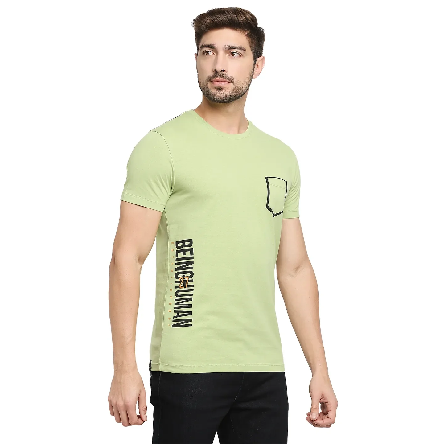 Green Regular Fit Men's Short Sleeves T-Shirt by Being Human Clothing - Image 3