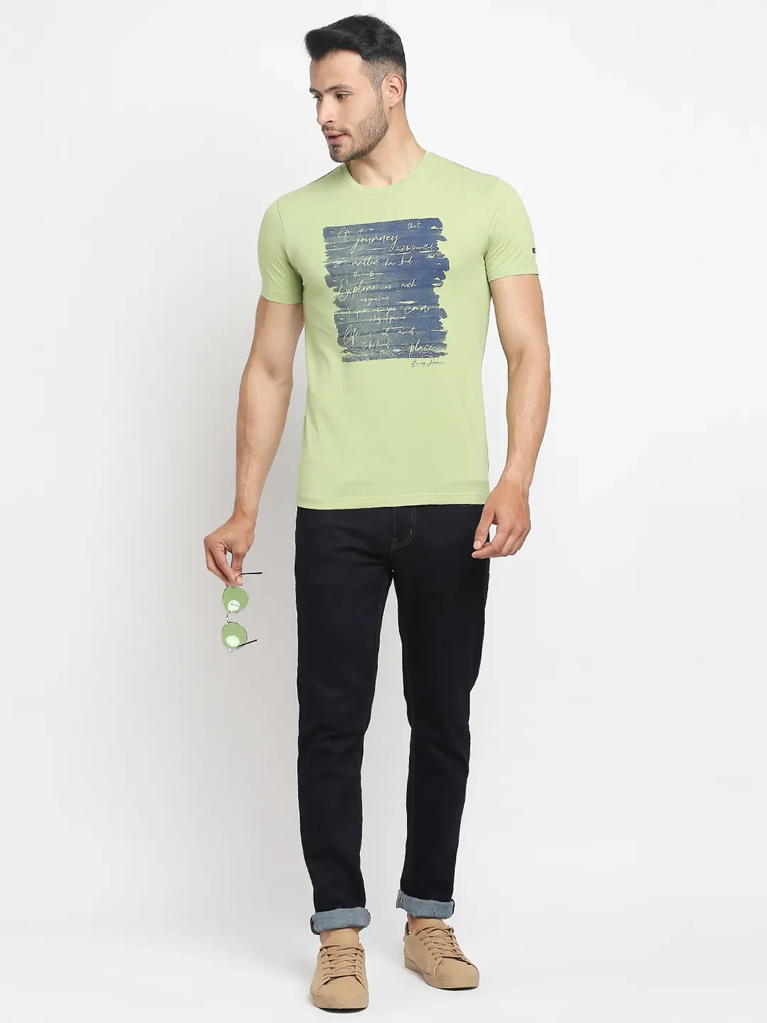 Green Regular Fit Men's Short Sleeves T-Shirt by Being Human Clothing - Image 2