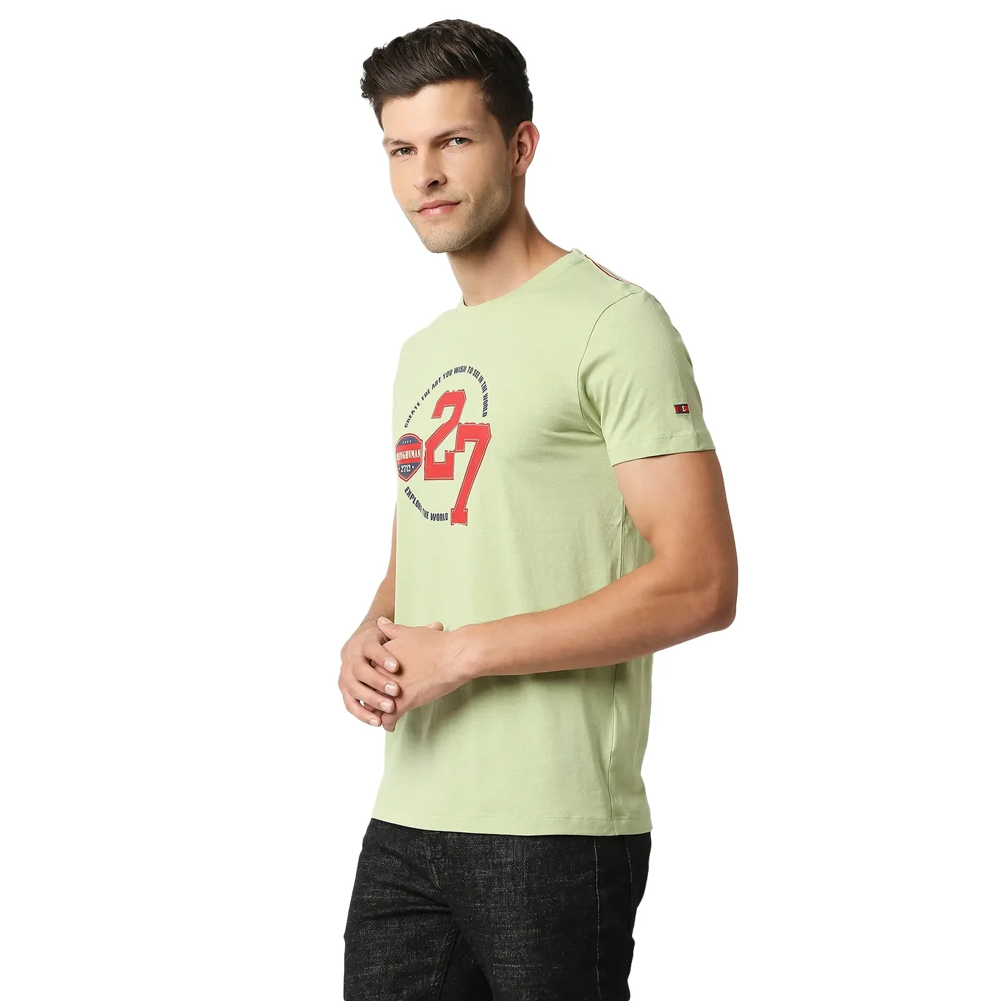 Light Olive Regular Fit Round Neck Men's T-Shirt by Being Human Clothing - Image 2