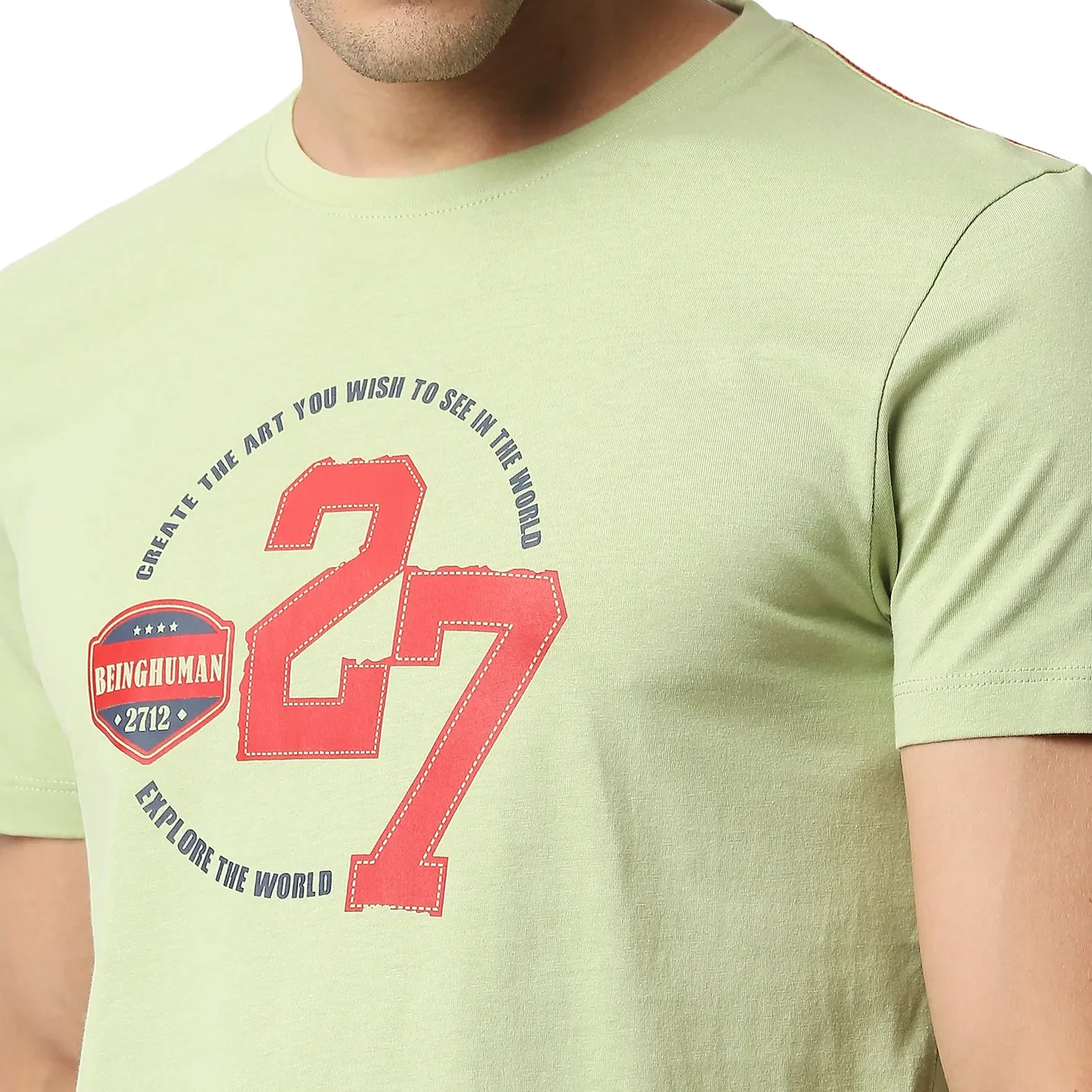 Light Olive Regular Fit Round Neck Men's T-Shirt by Being Human Clothing - Image 5