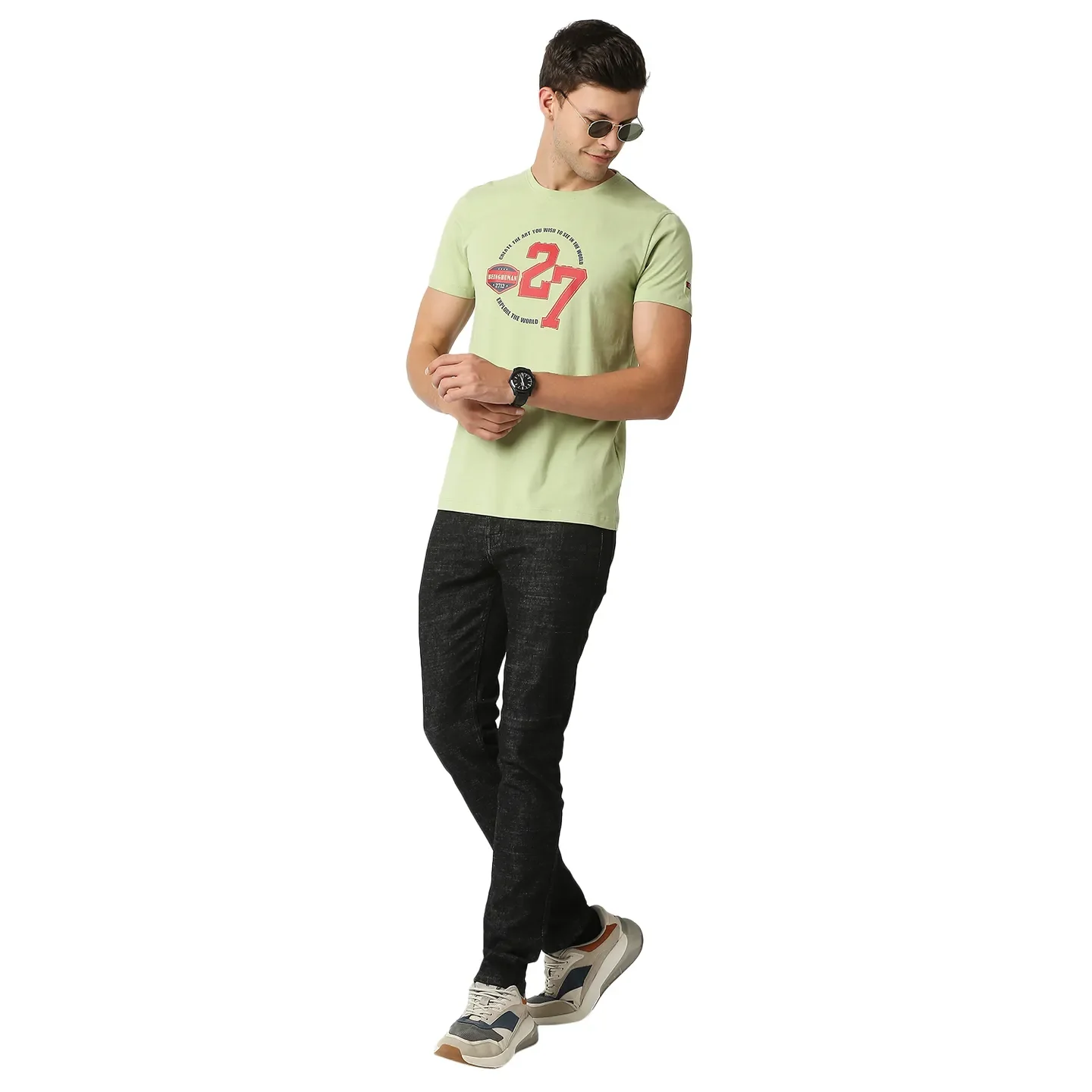 Light Olive Regular Fit Round Neck Men's T-Shirt by Being Human Clothing - Image 6
