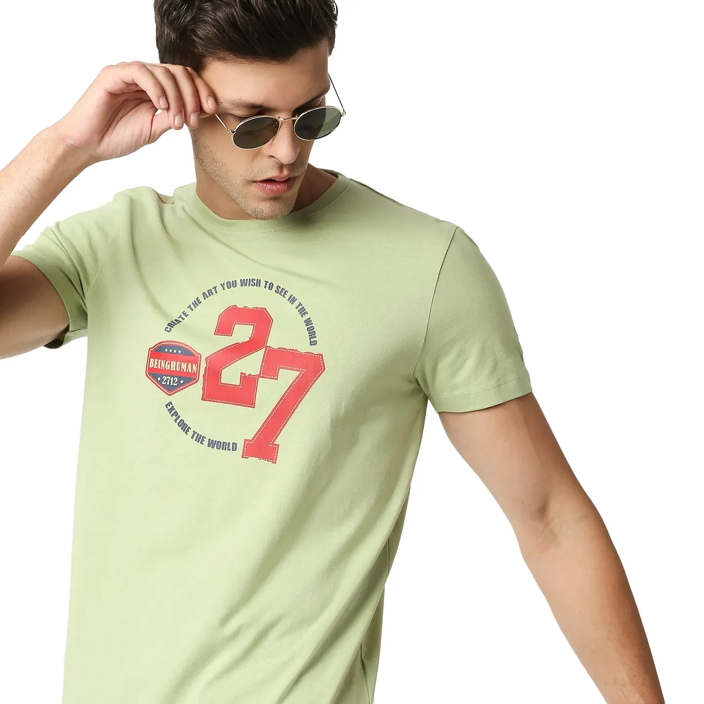 Light Olive Regular Fit Round Neck Men's T-Shirt by Being Human Clothing - Image 7