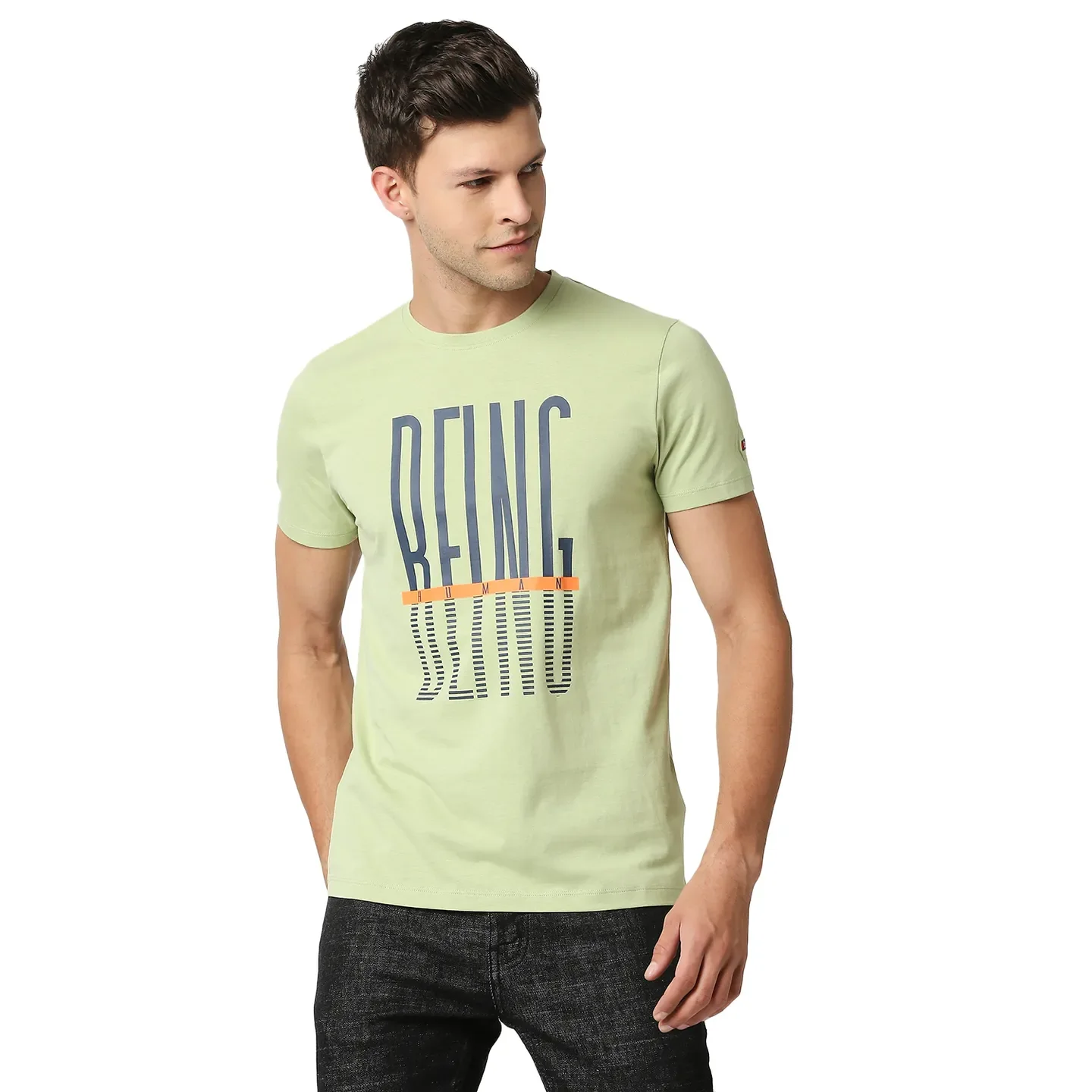 Green Regular Fit Men's Short Sleeves T-Shirt by Being Human Clothing