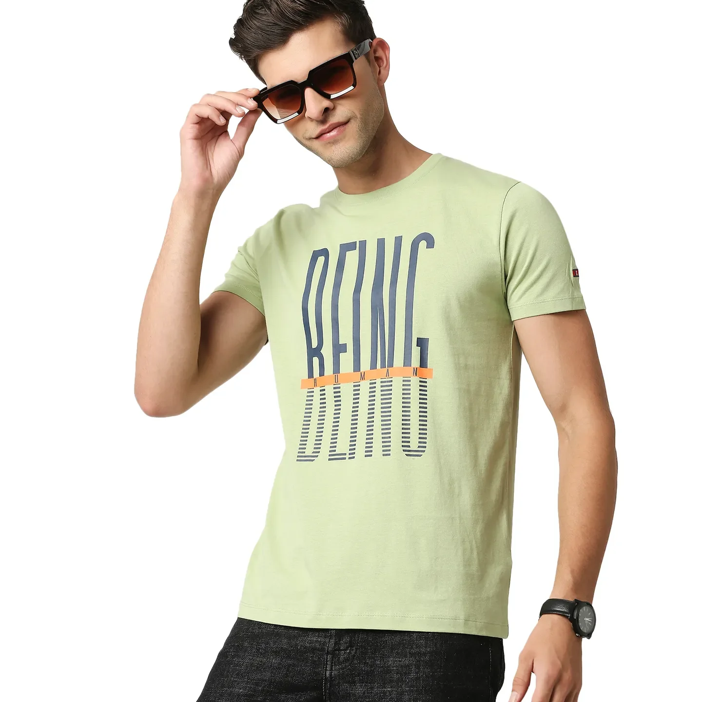 Green Regular Fit Men's Short Sleeves T-Shirt by Being Human Clothing - Image 7