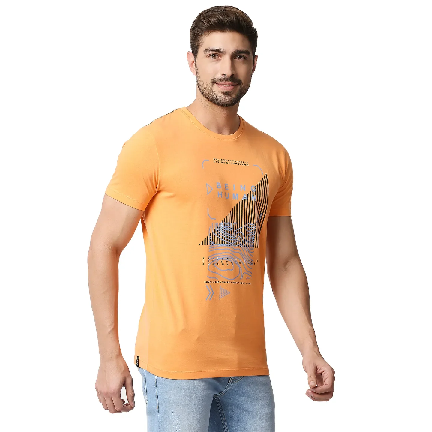 Light Orange Regular Fit Round Neck Men's T-Shirt by Being Human Clothing - Image 3