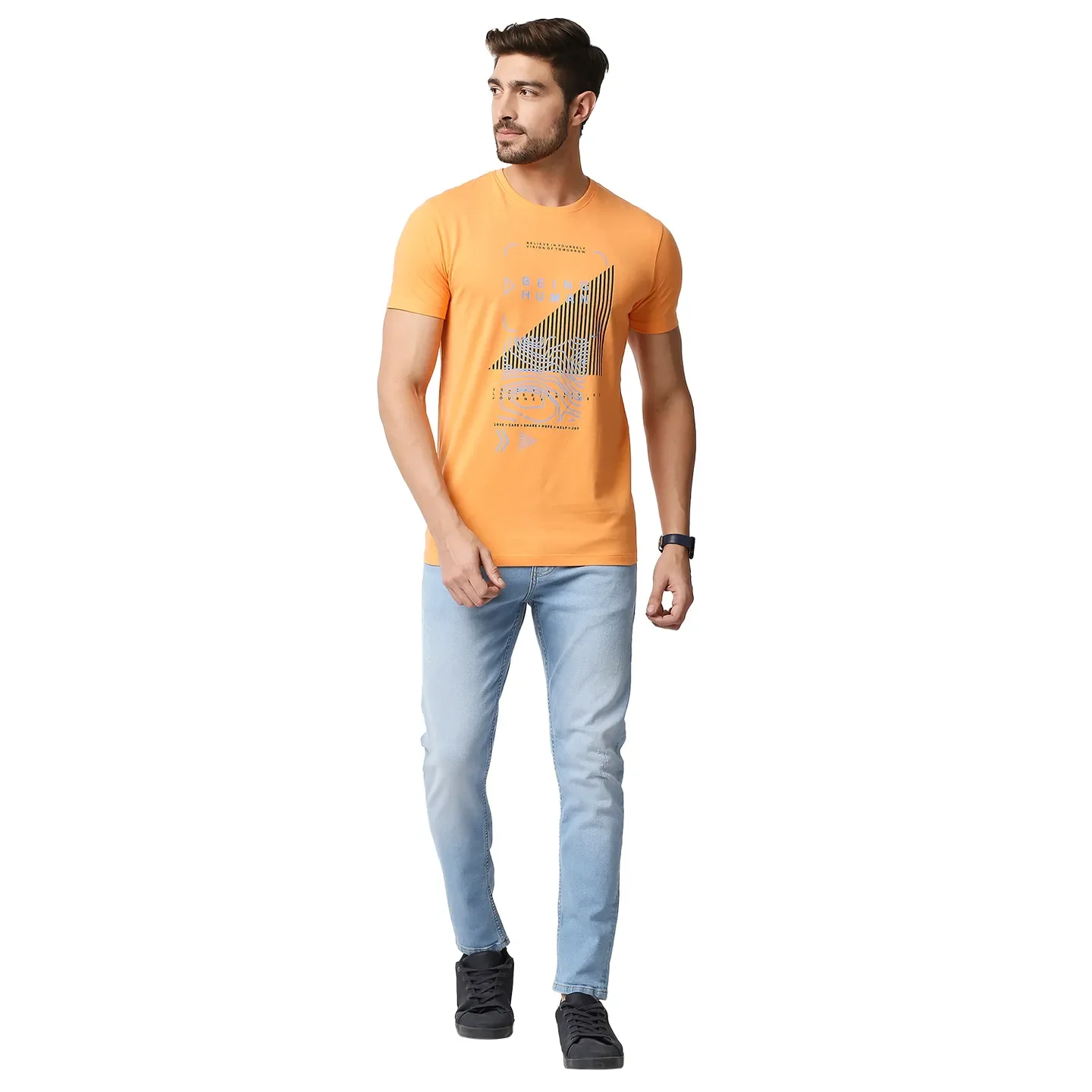 Light Orange Regular Fit Round Neck Men's T-Shirt by Being Human Clothing - Image 6