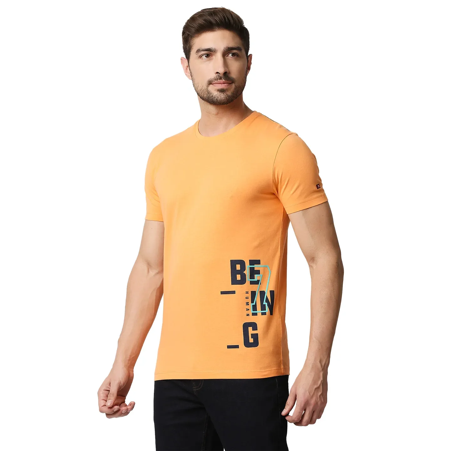 Light Orange Regular Fit Round Neck Men's T-Shirt by Being Human Clothing - Image 2