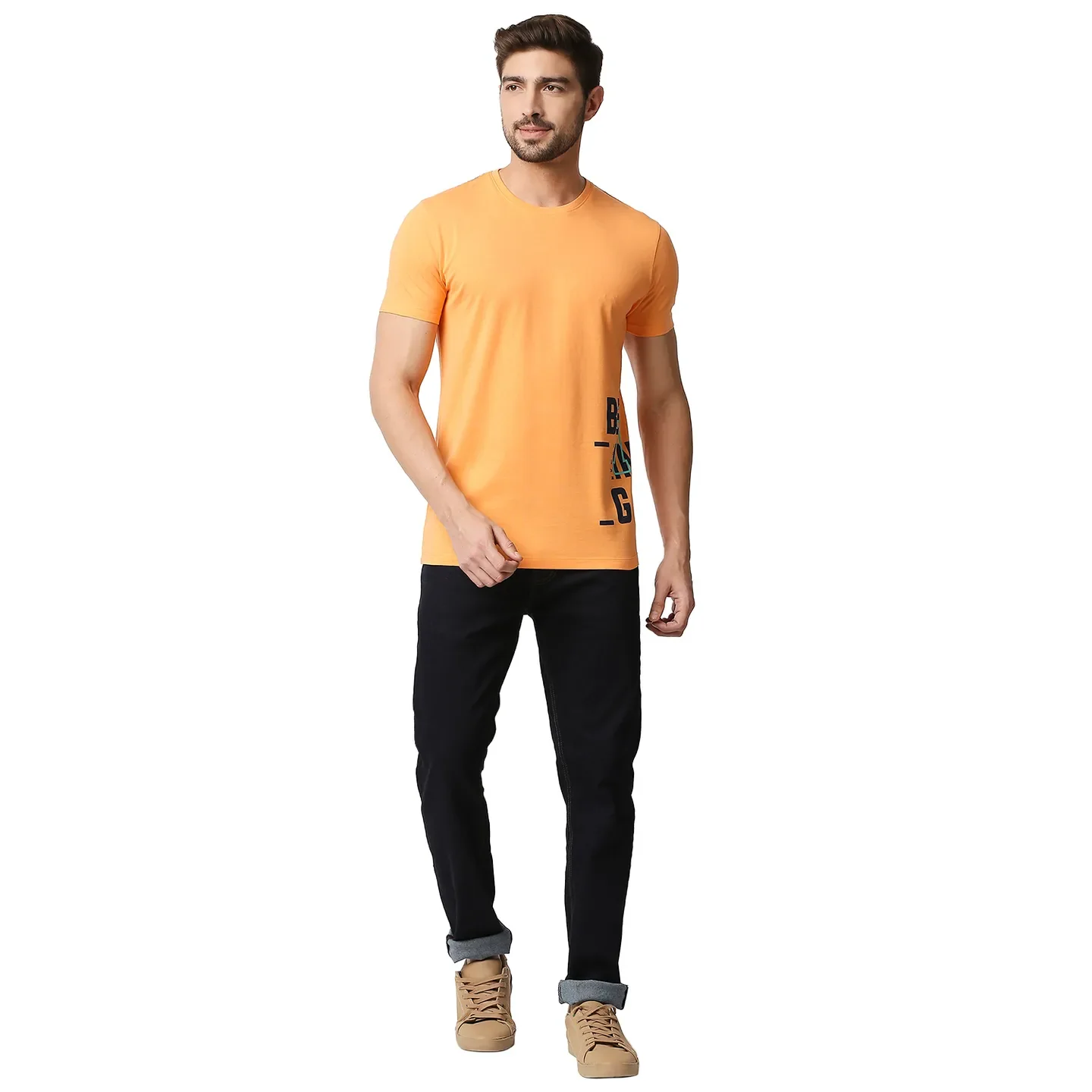 Light Orange Regular Fit Round Neck Men's T-Shirt by Being Human Clothing - Image 6