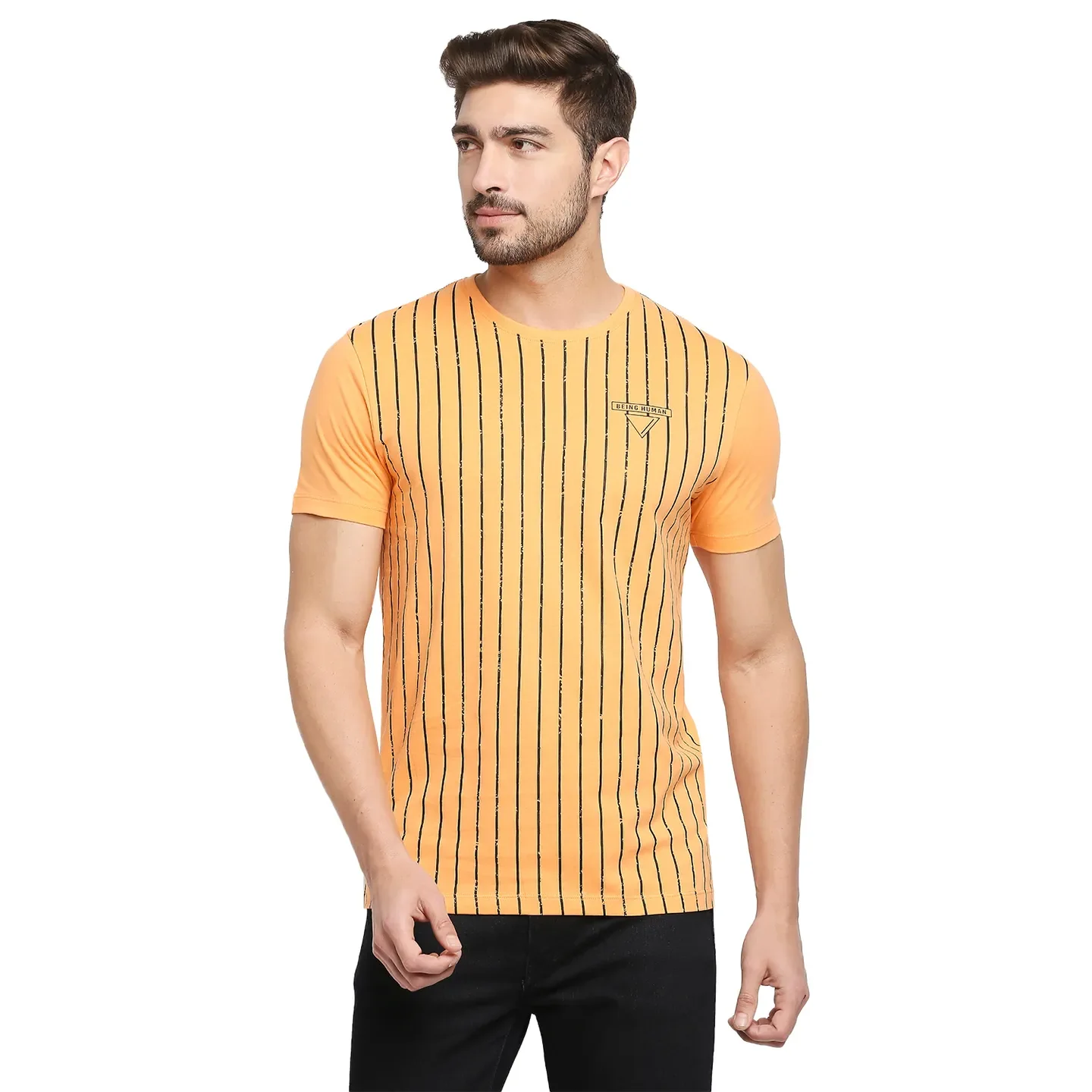 Orange Regular Fit Men's Short Sleeves T-Shirt by Being Human Clothing