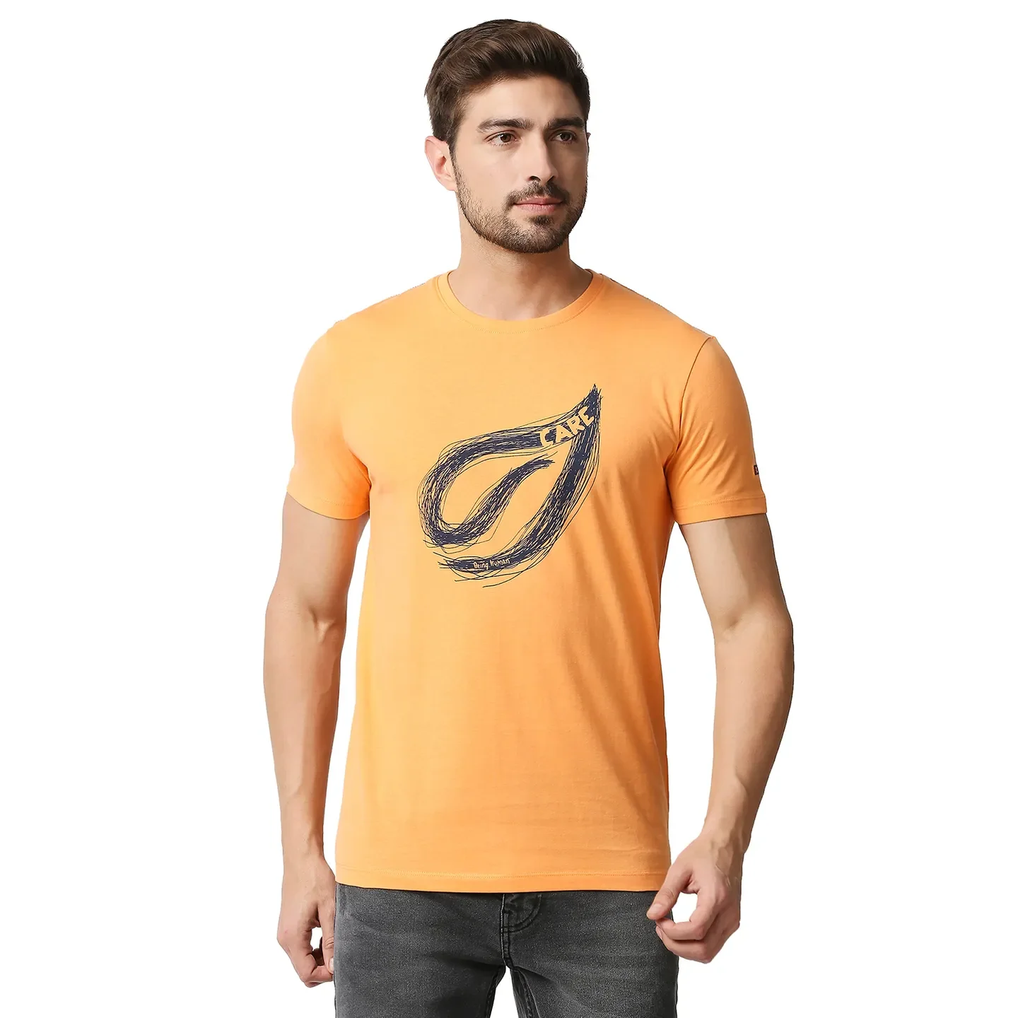 Orange Regular Fit Men's Short Sleeves T-Shirt by Being Human Clothing