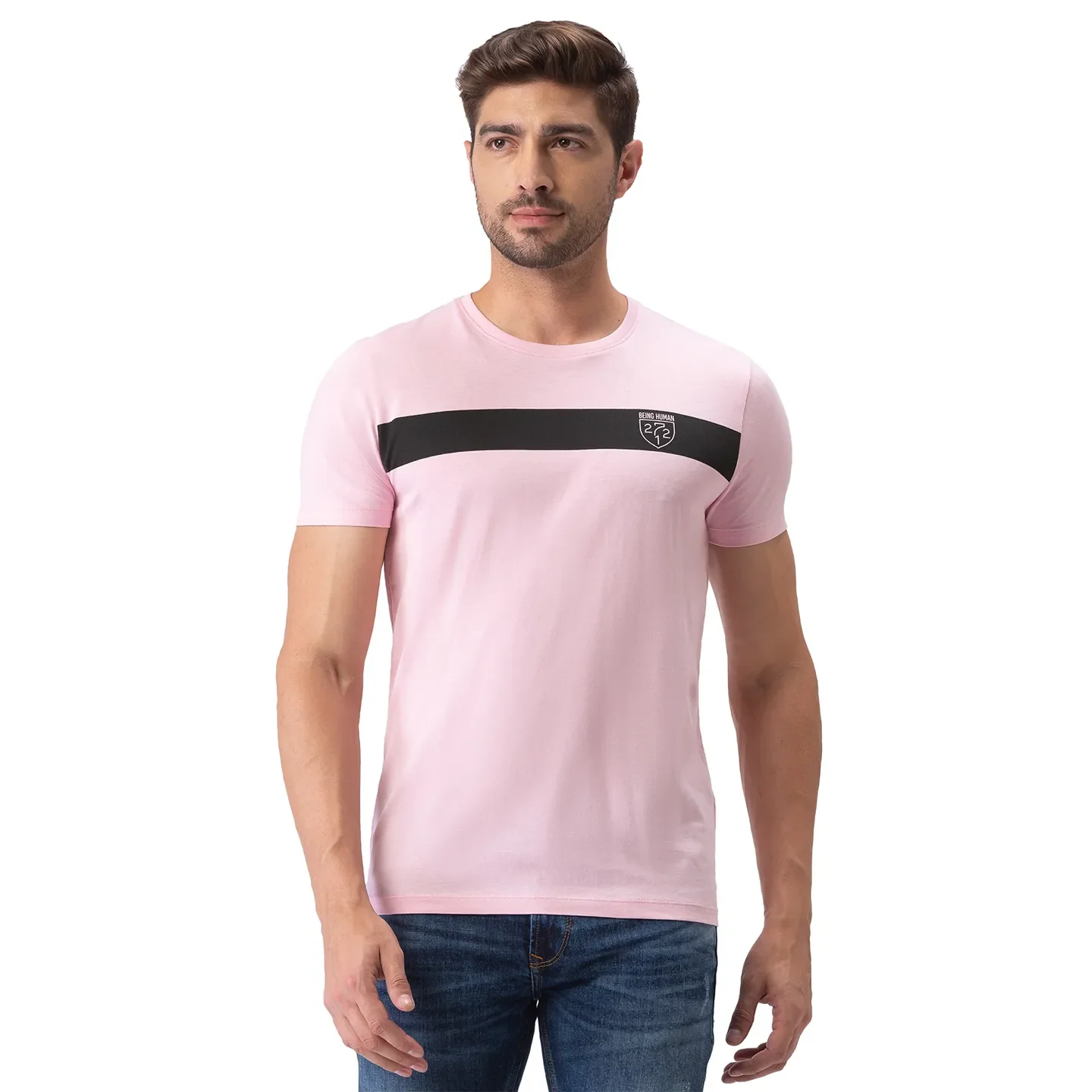 Pink Regular Fit Men's Short Sleeves T-Shirt by Being Human Clothing