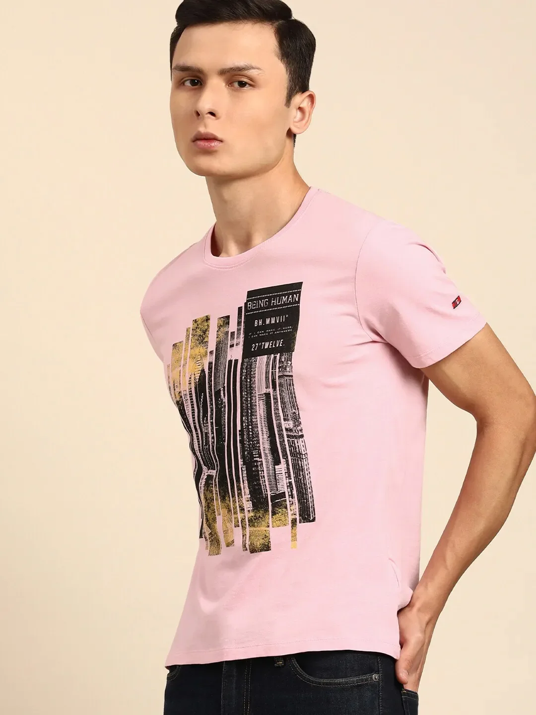 Pink Regular Fit Men's Short Sleeves T-Shirt by Being Human Clothing - Image 2