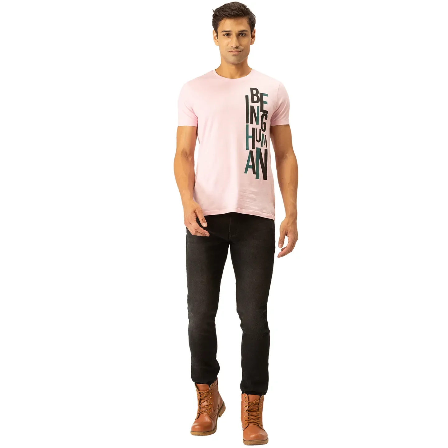 Pink Regular Fit Men's Short Sleeves T-Shirt by Being Human Clothing - Image 5