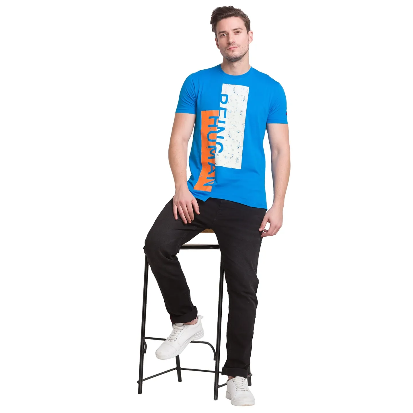 Blue Regular Fit Men's Short Sleeves T-Shirt by Being Human Clothing - Image 3