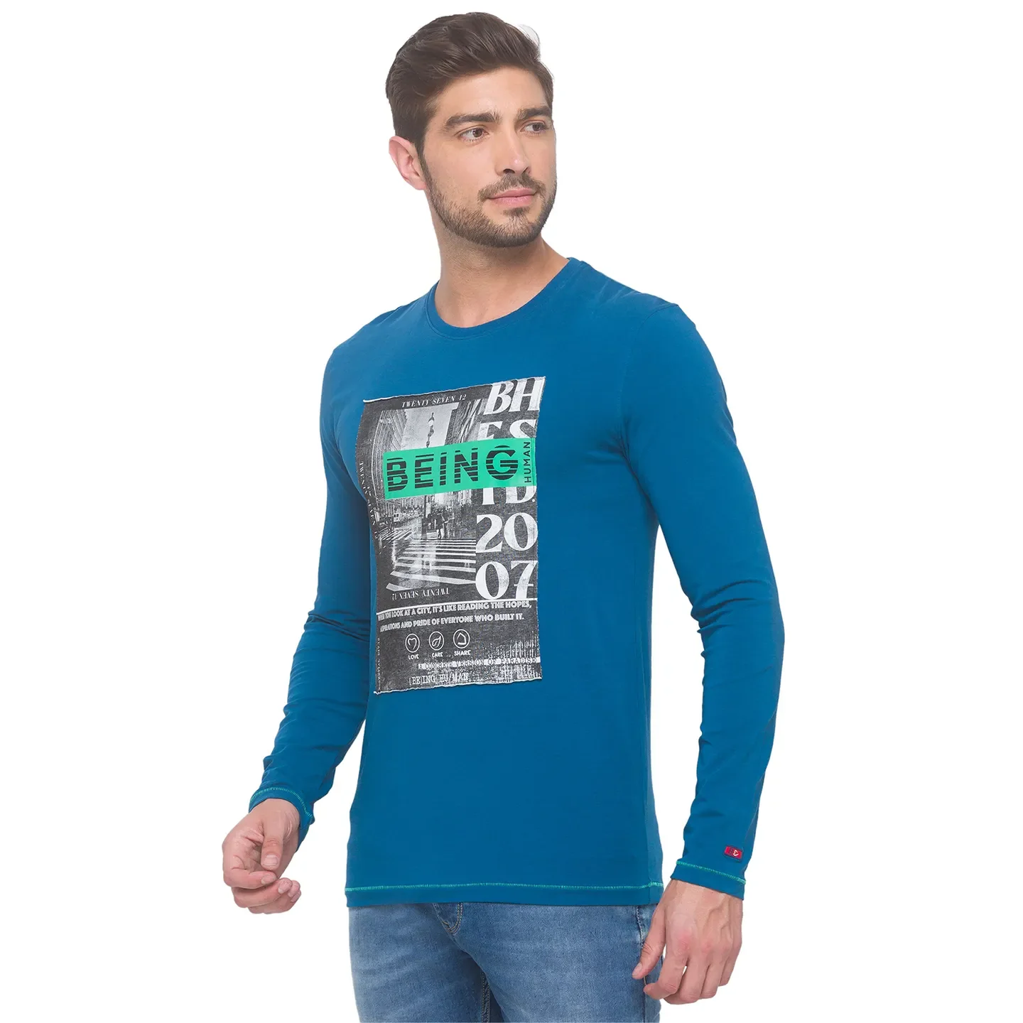 Marine Blue Regular Fit Round Neck Men's T-Shirt by Being Human Clothing - Image 3