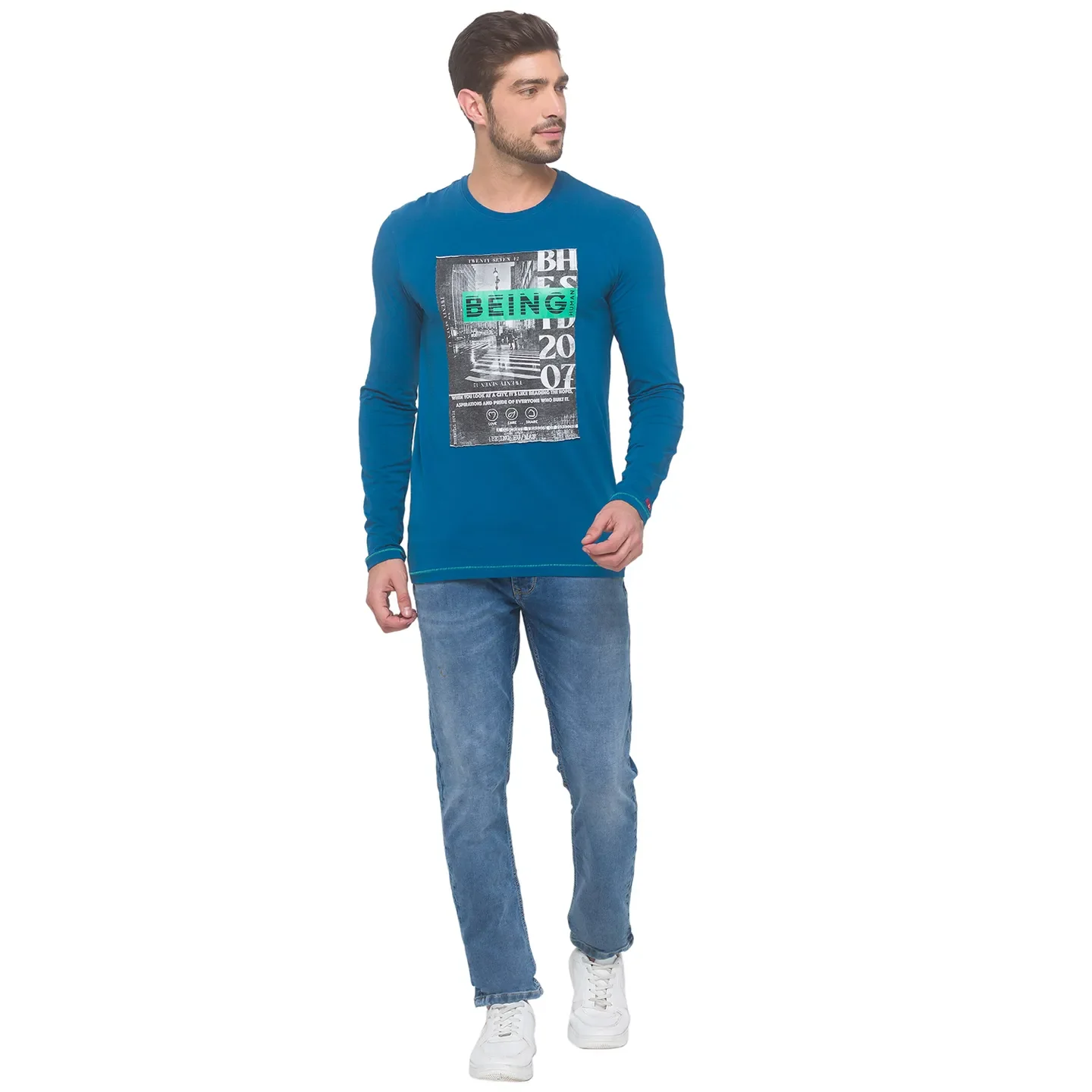 Marine Blue Regular Fit Round Neck Men's T-Shirt by Being Human Clothing - Image 5
