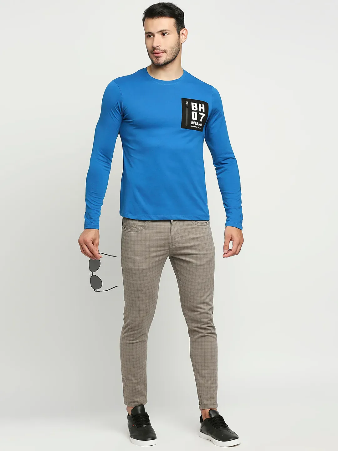 Blue Regular Fit Men's Long Sleeves T-Shirt by Being Human Clothing