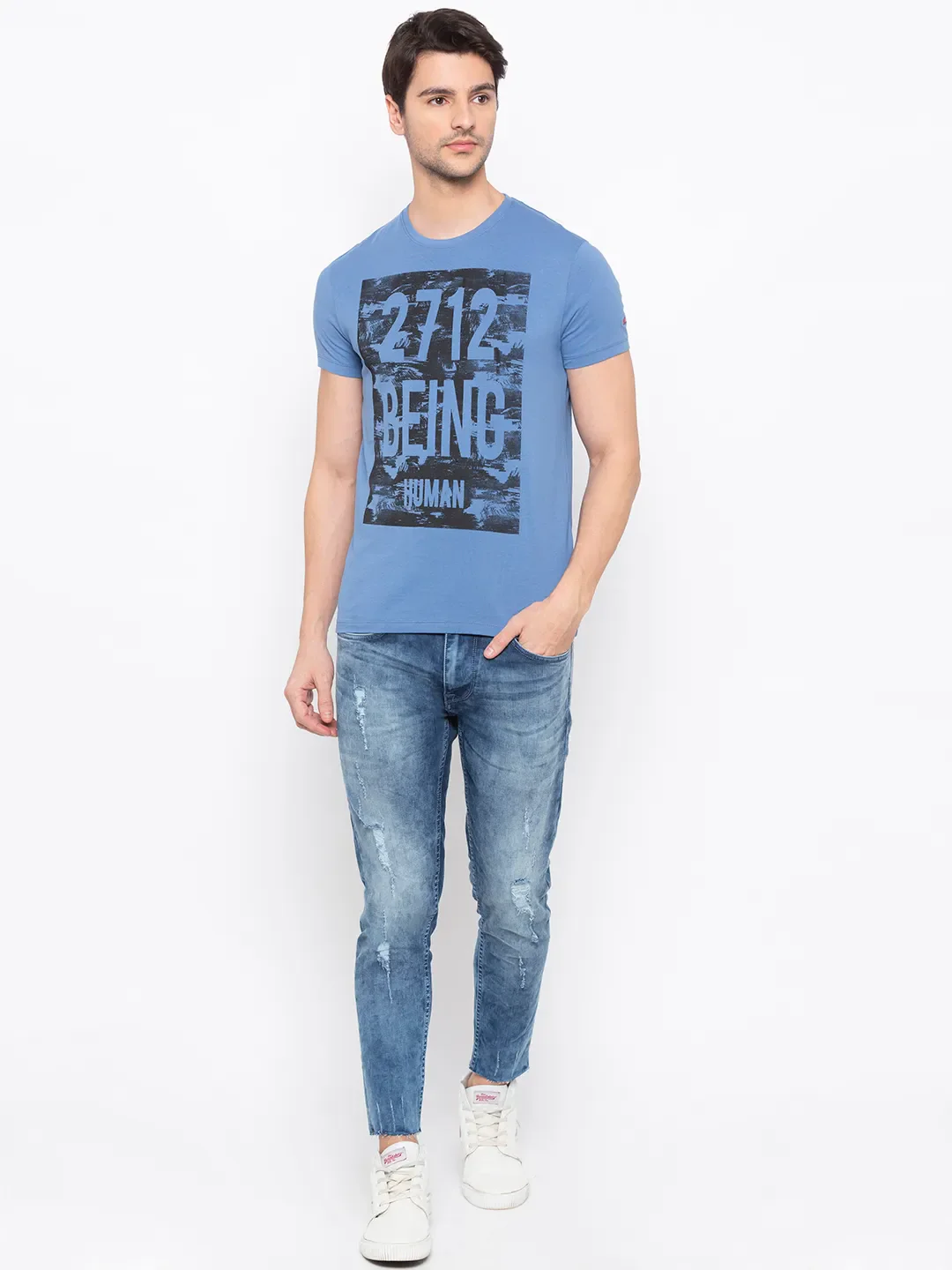 Blue Regular Fit Men's Short Sleeves T-Shirt by Being Human Clothing - Image 5