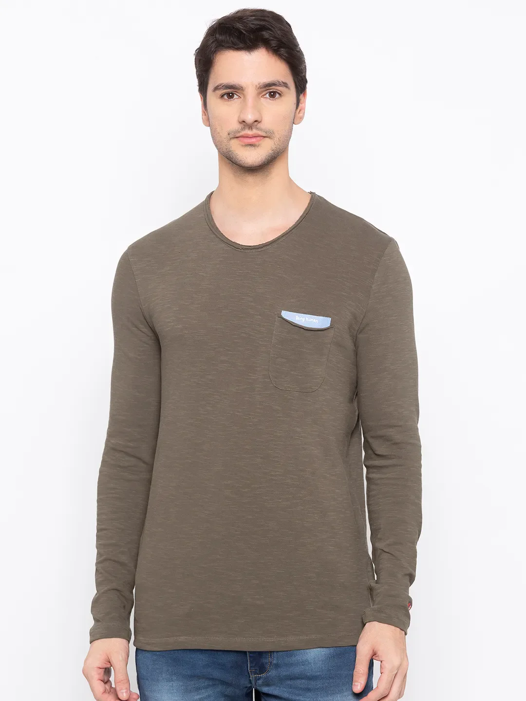 Green Regular Fit Men's Long Sleeves T-Shirt by Being Human Clothing