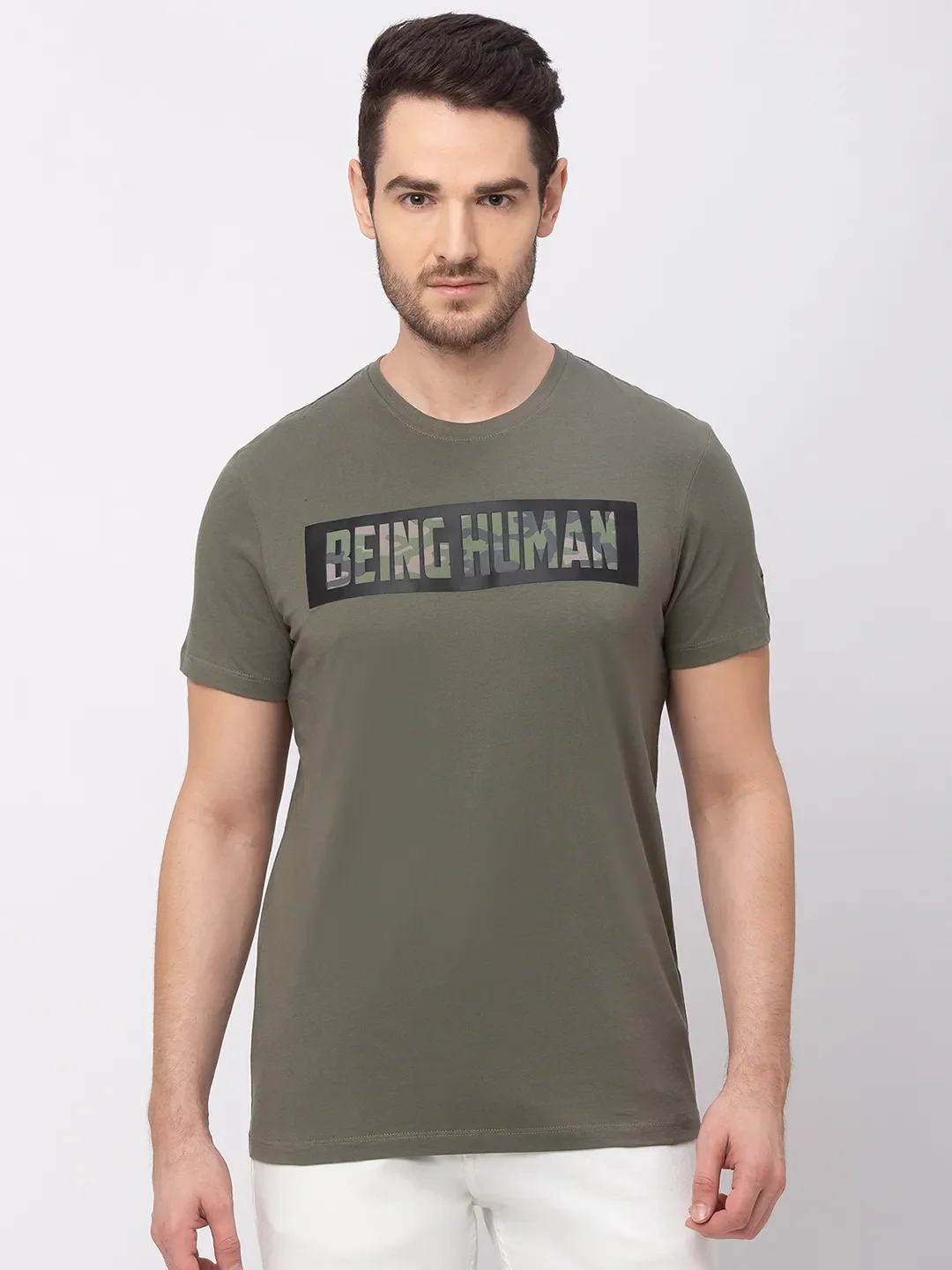 Green Regular Fit Men's Short Sleeves T-Shirt by Being Human Clothing