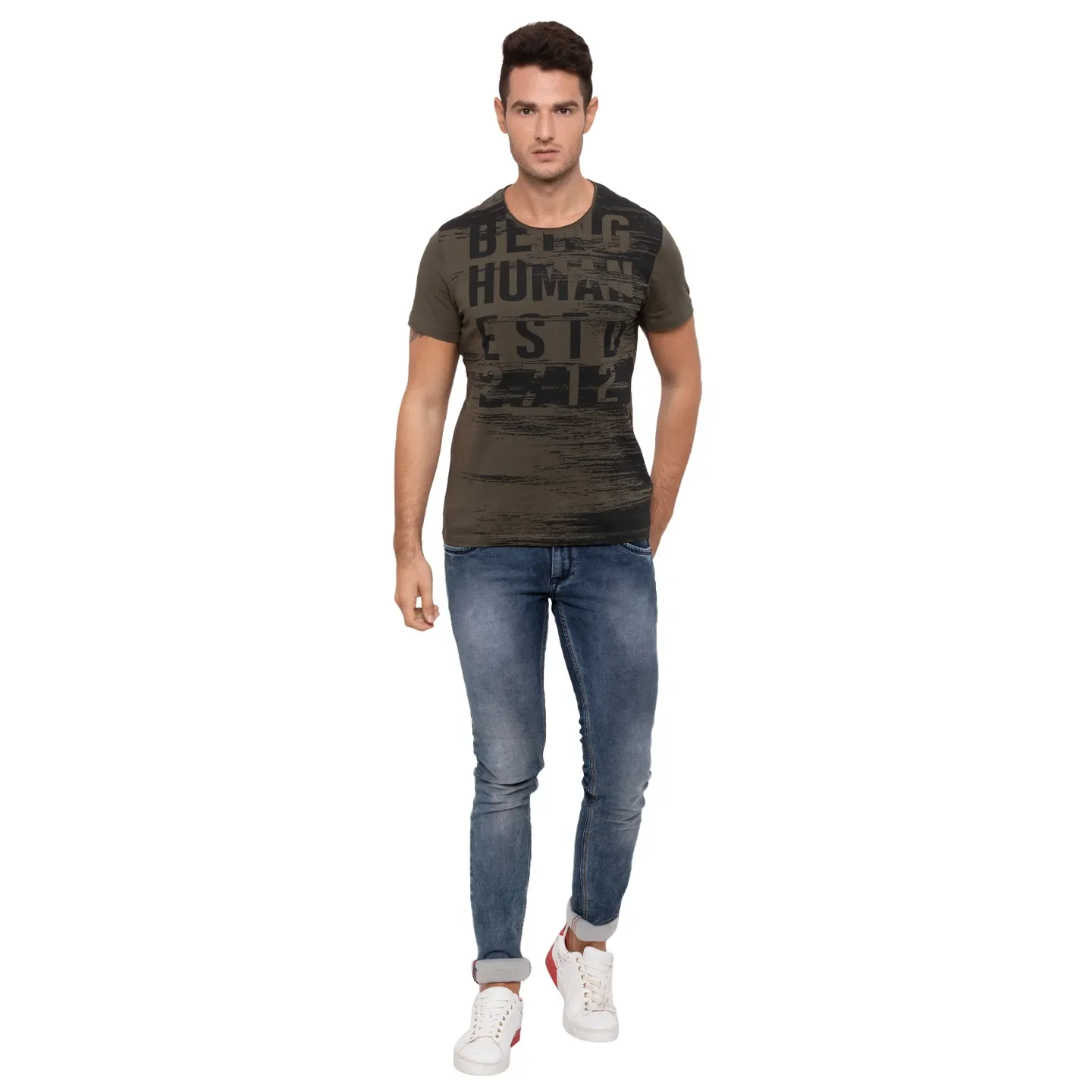 Green Regular Fit Men's T-Shirt by Being Human Clothing - Image 2