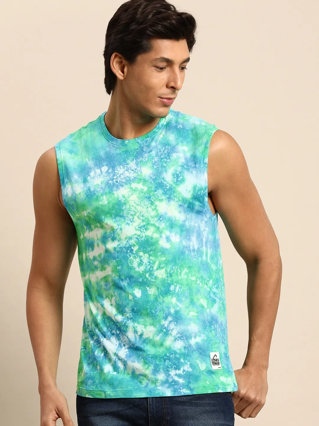 Green Regular Fit Men's Sleevesles T-Shirt by Being Human Clothing