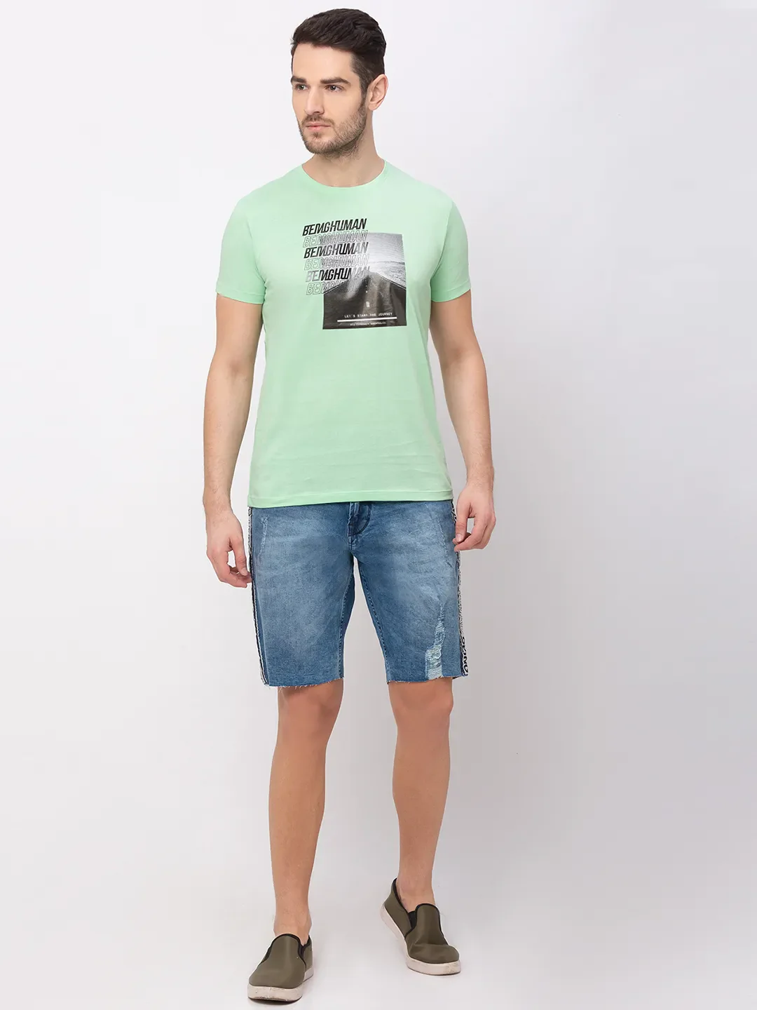 Green Regular Fit Men's Short Sleeves T-Shirt by Being Human Clothing - Image 5