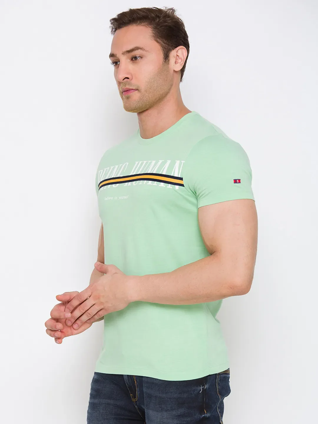 Mint Green Regular Fit Round Neck Men's T-Shirt by Being Human Clothing - Image 2