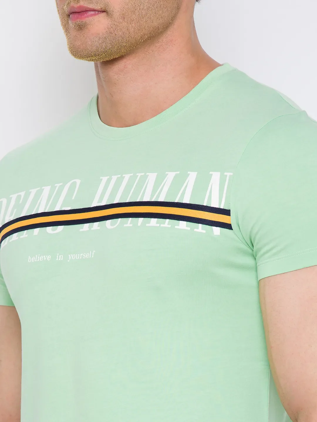 Mint Green Regular Fit Round Neck Men's T-Shirt by Being Human Clothing - Image 4