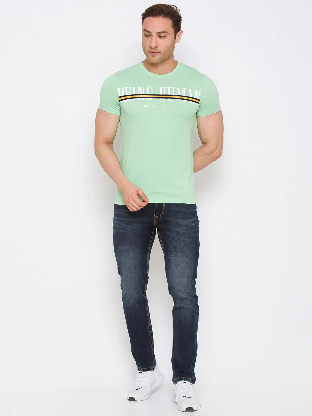 Mint Green Regular Fit Round Neck Men's T-Shirt by Being Human Clothing - Image 5