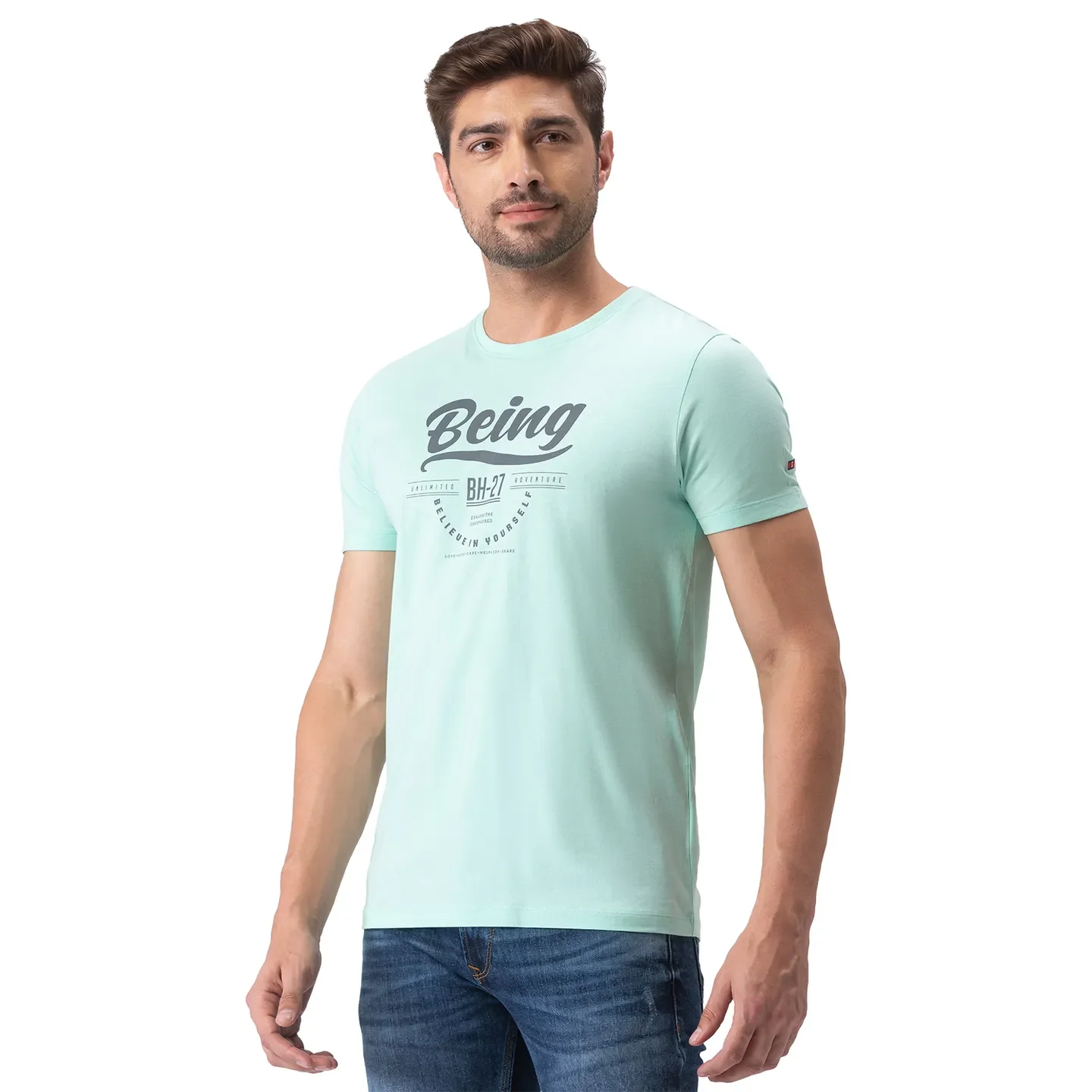 Green Regular Fit Men's Short Sleeves T-Shirt by Being Human Clothing - Image 2