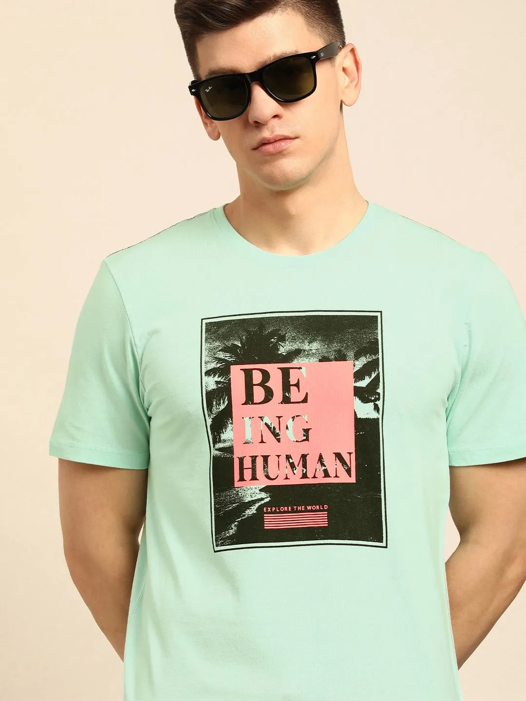 Green Regular Fit Men's Short Sleeves T-Shirt by Being Human Clothing - Image 3