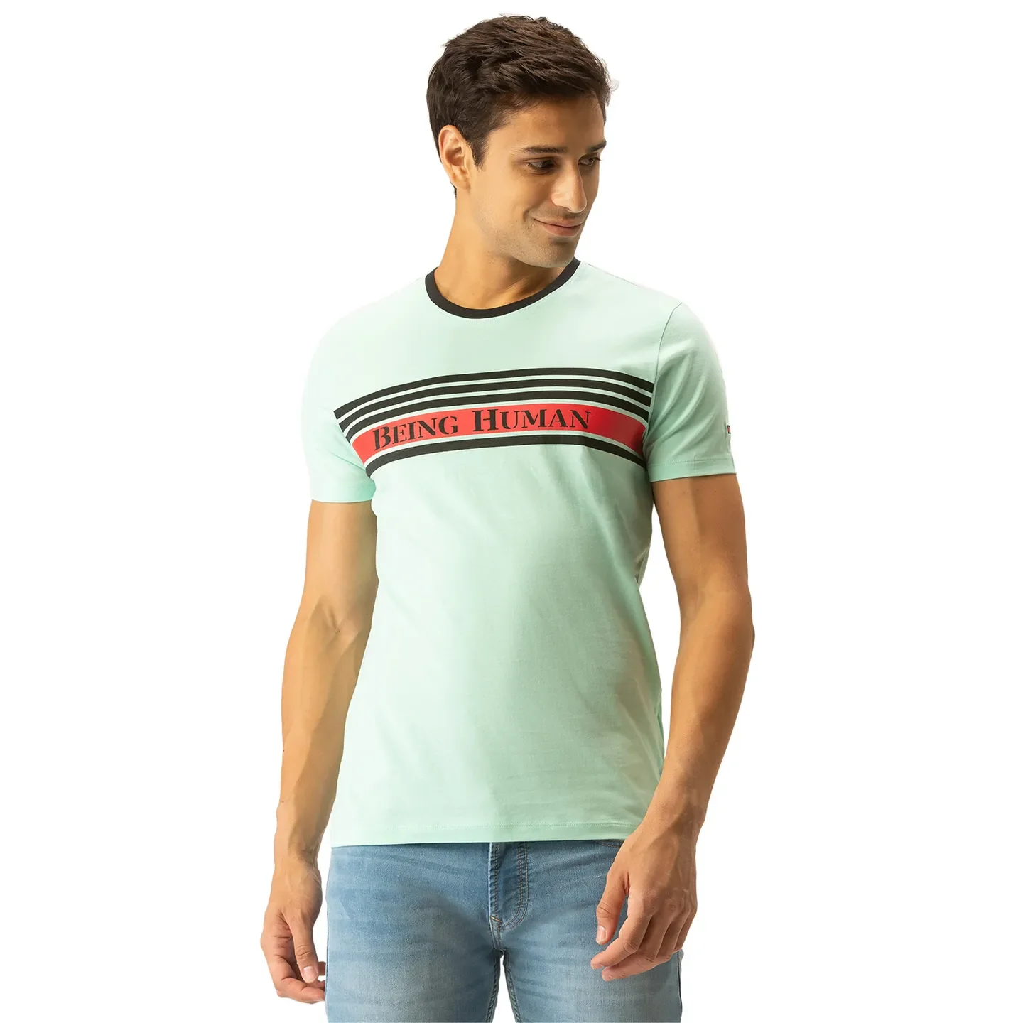 Green Regular Fit Men's Short Sleeves T-Shirt by Being Human Clothing