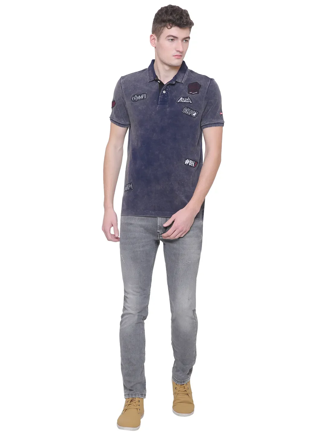 Blue Regular Fit Men's Polo T-Shirt by Being Human Clothing