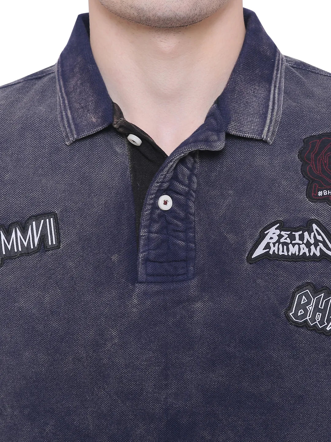 Blue Regular Fit Men's Polo T-Shirt by Being Human Clothing - Image 6