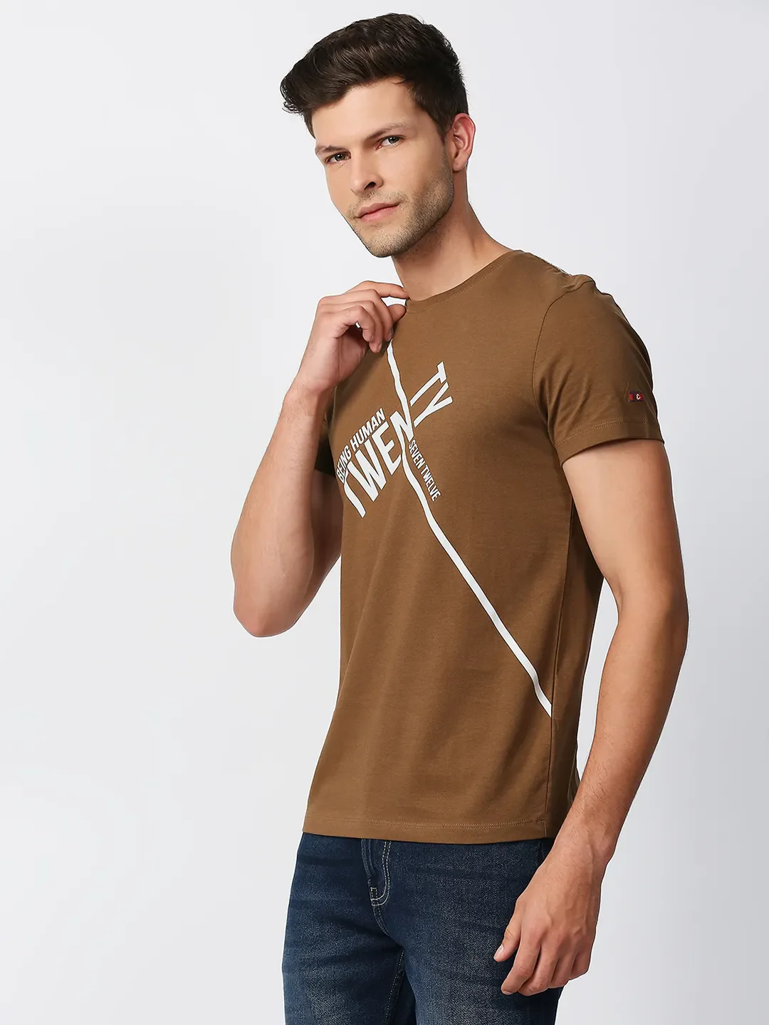 Brown Regular Fit Men's Short Sleeves T-Shirt by Being Human Clothing - Image 2