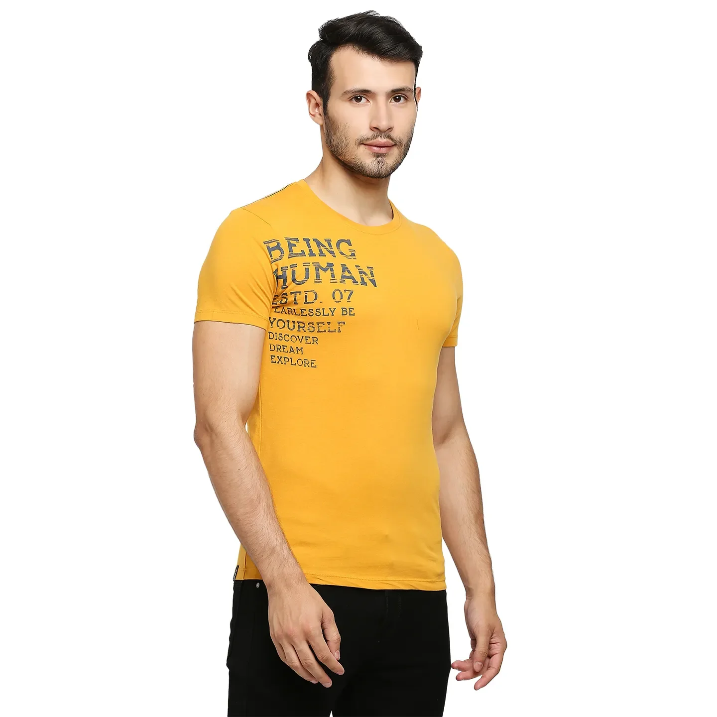 Mustard Regular Fit Round Neck Men's T-Shirt by Being Human Clothing - Image 3