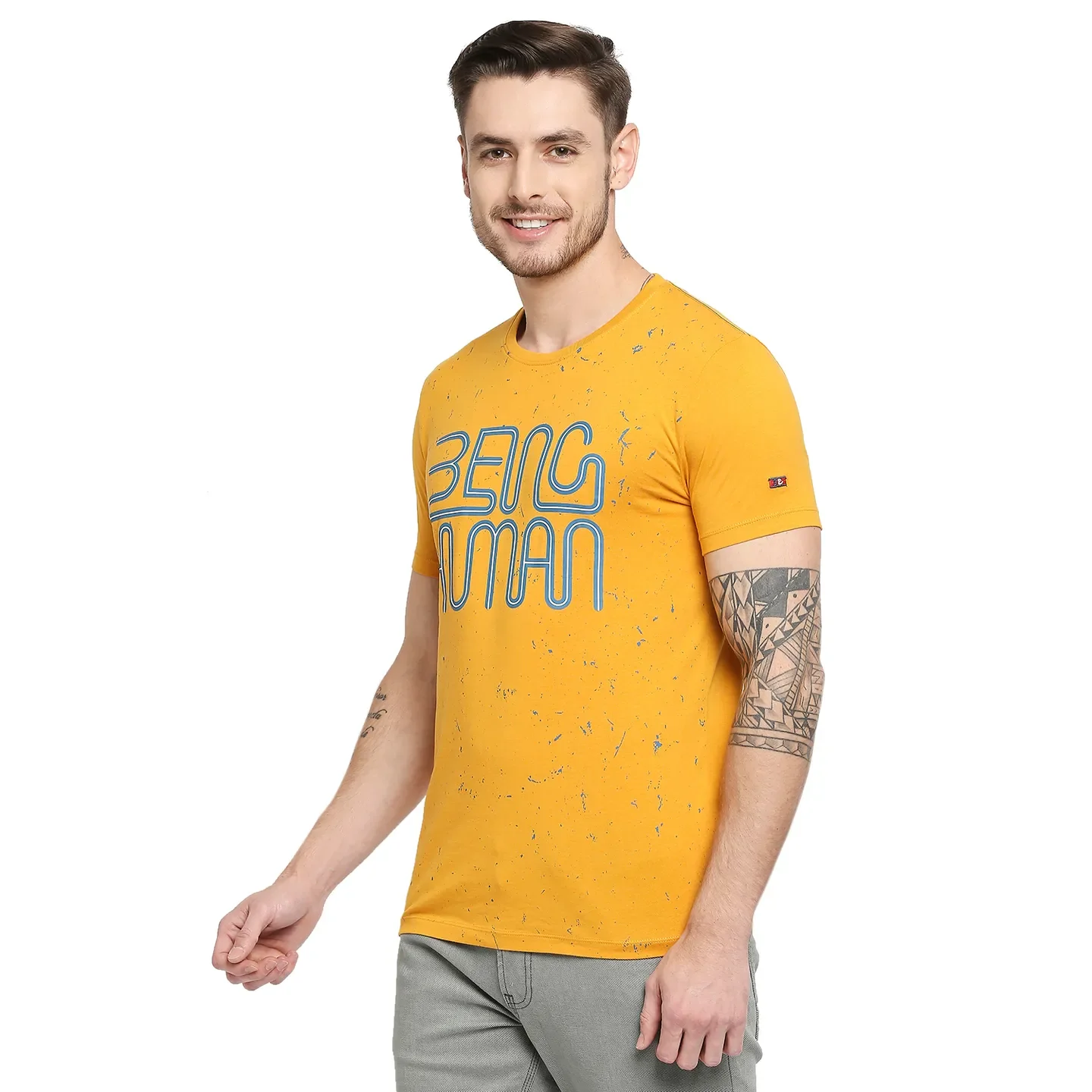 Yellow Regular Fit Men's Short Sleeves T-Shirt by Being Human Clothing - Image 5