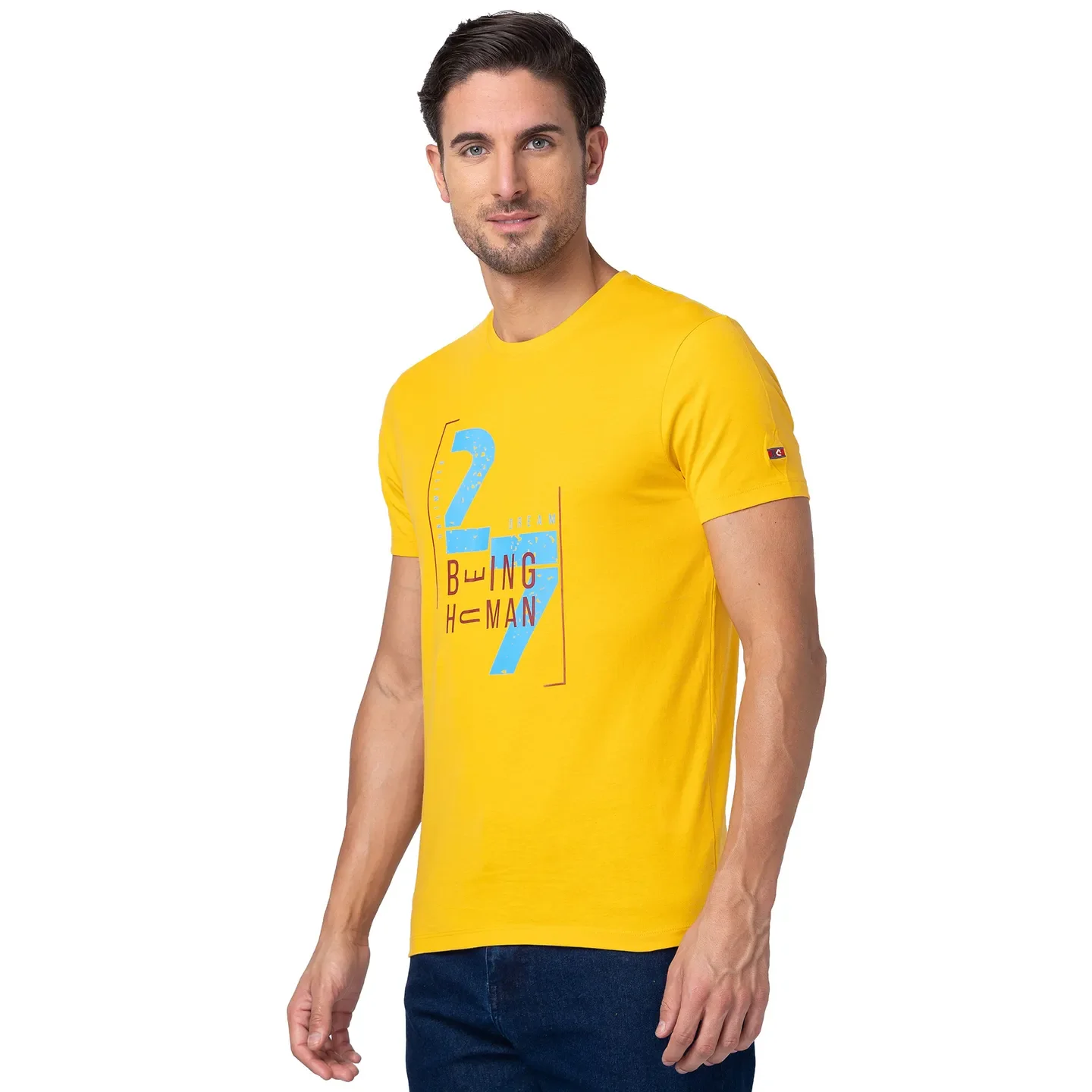 Mustard Regular Fit Round Neck Men's T-Shirt by Being Human Clothing - Image 4